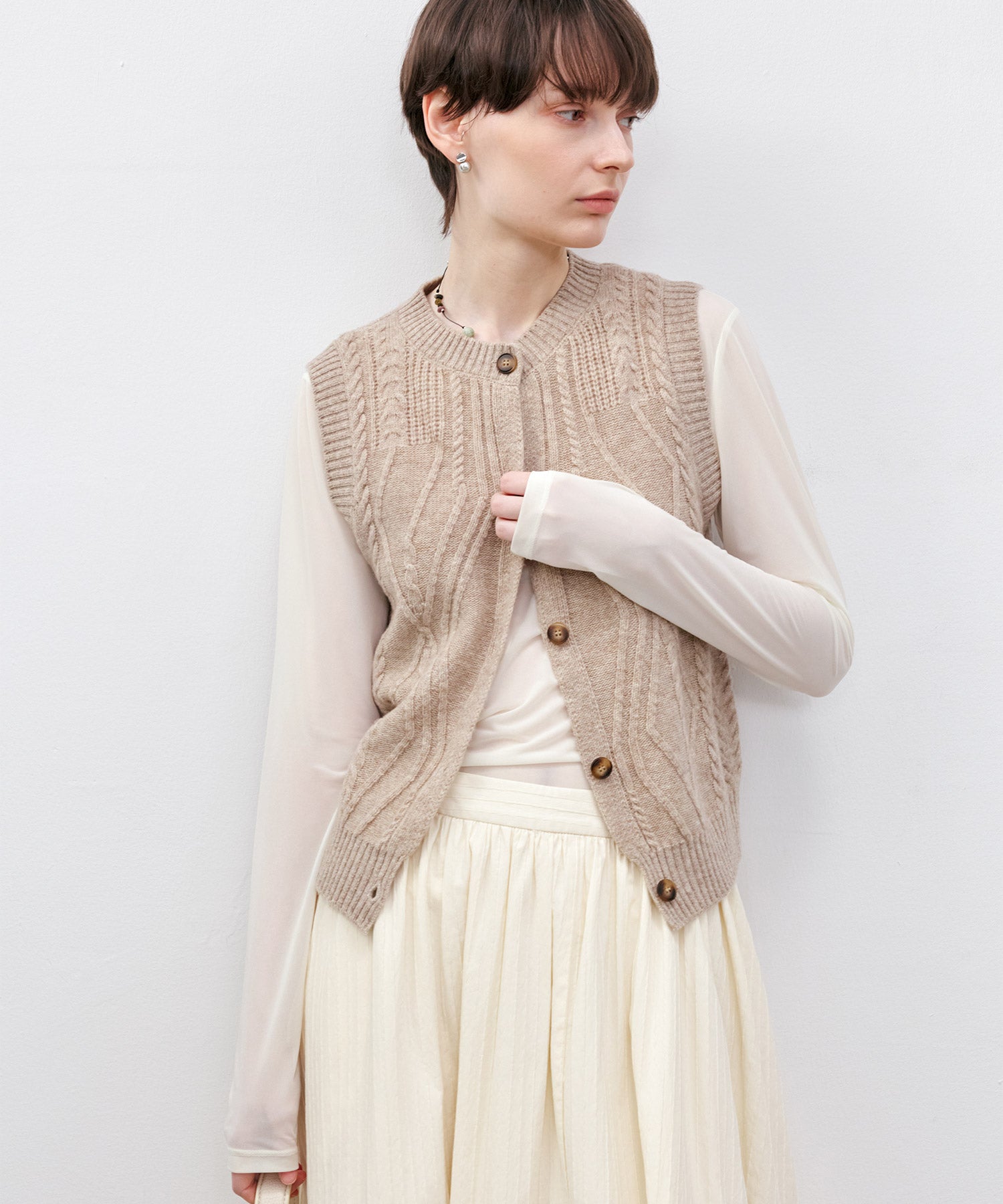 Wool Cable-Knit Vest