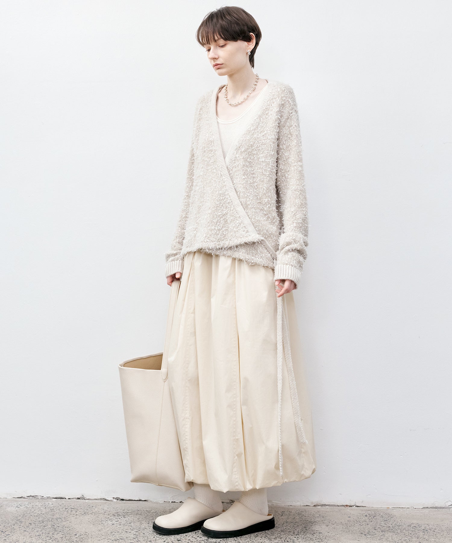 Tweed-Like V-Neck Knit Cardigan