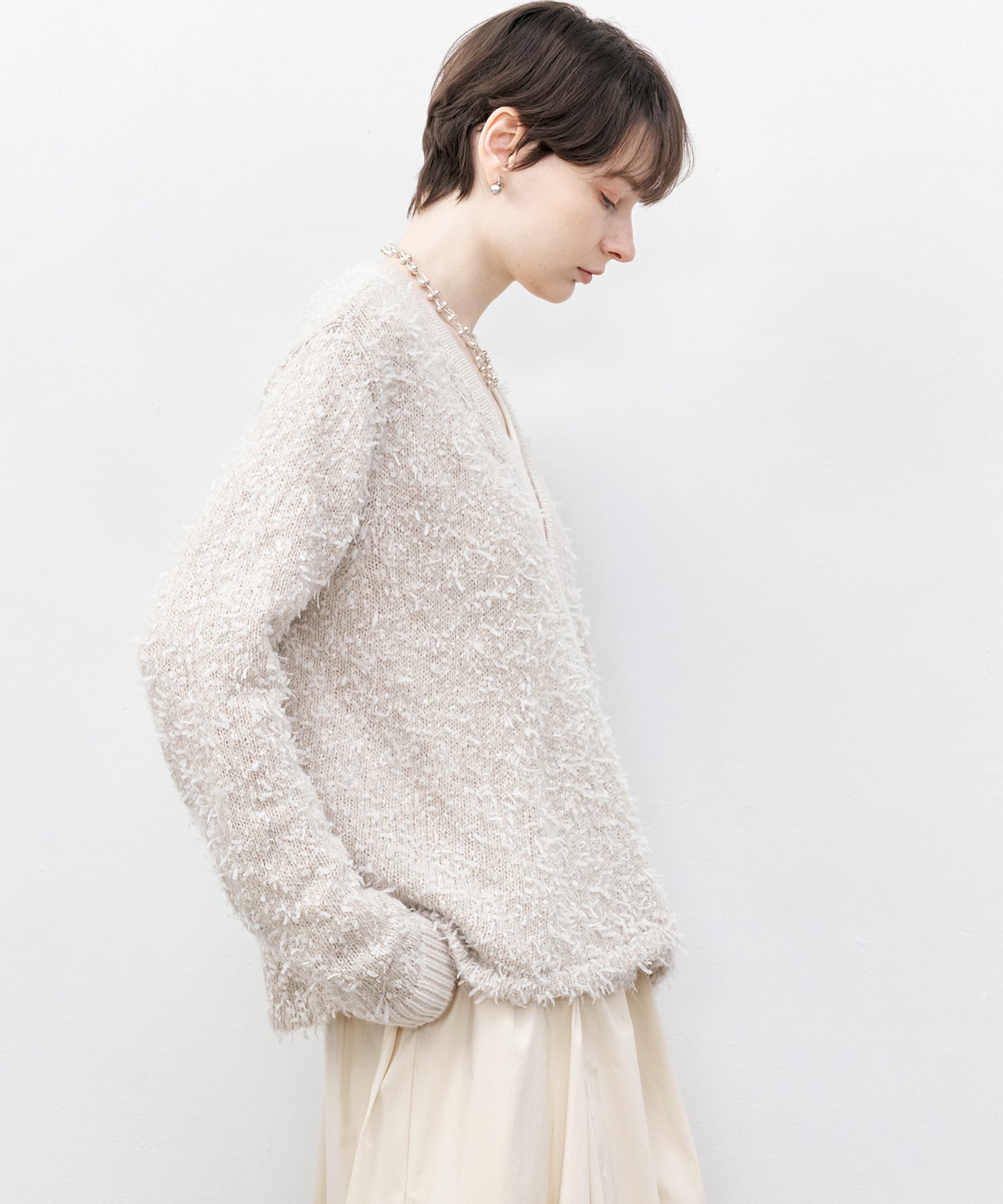 Tweed-Like V-Neck Knit Cardigan