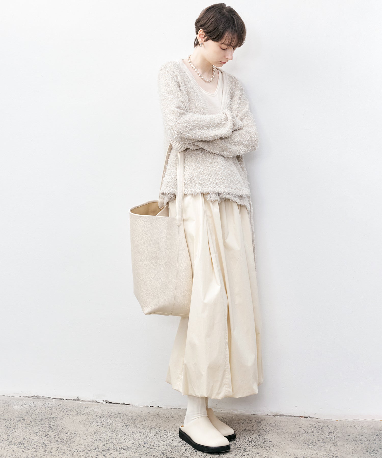 Tweed-Like V-Neck Knit Cardigan