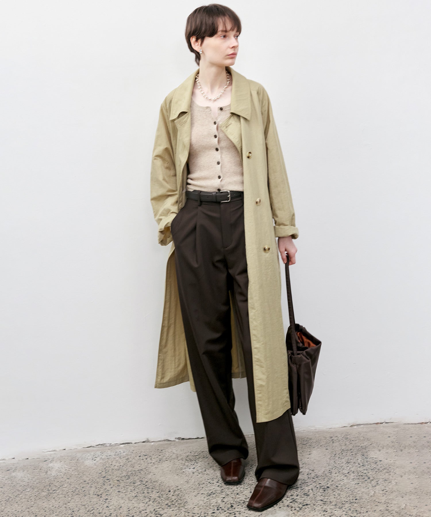 Lightweight Crinkled Fabric Longline Coat with Detachable Belt