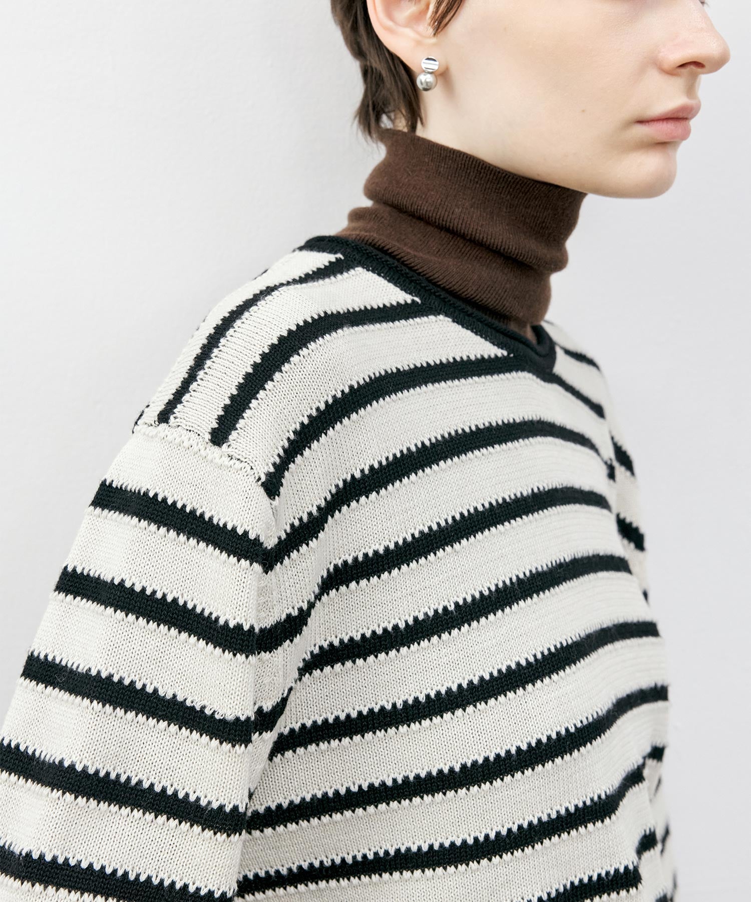 Textured Stripe Panel Knit Sweater