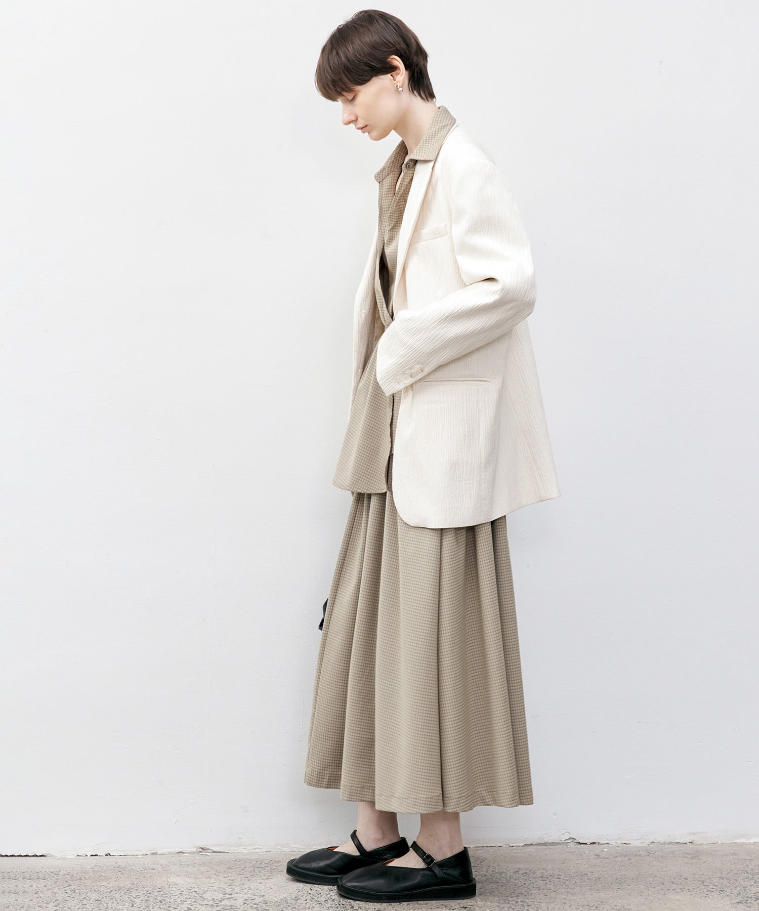 Crinkle Texture White Peak-Lapel Blazer(Shoulder Pads)