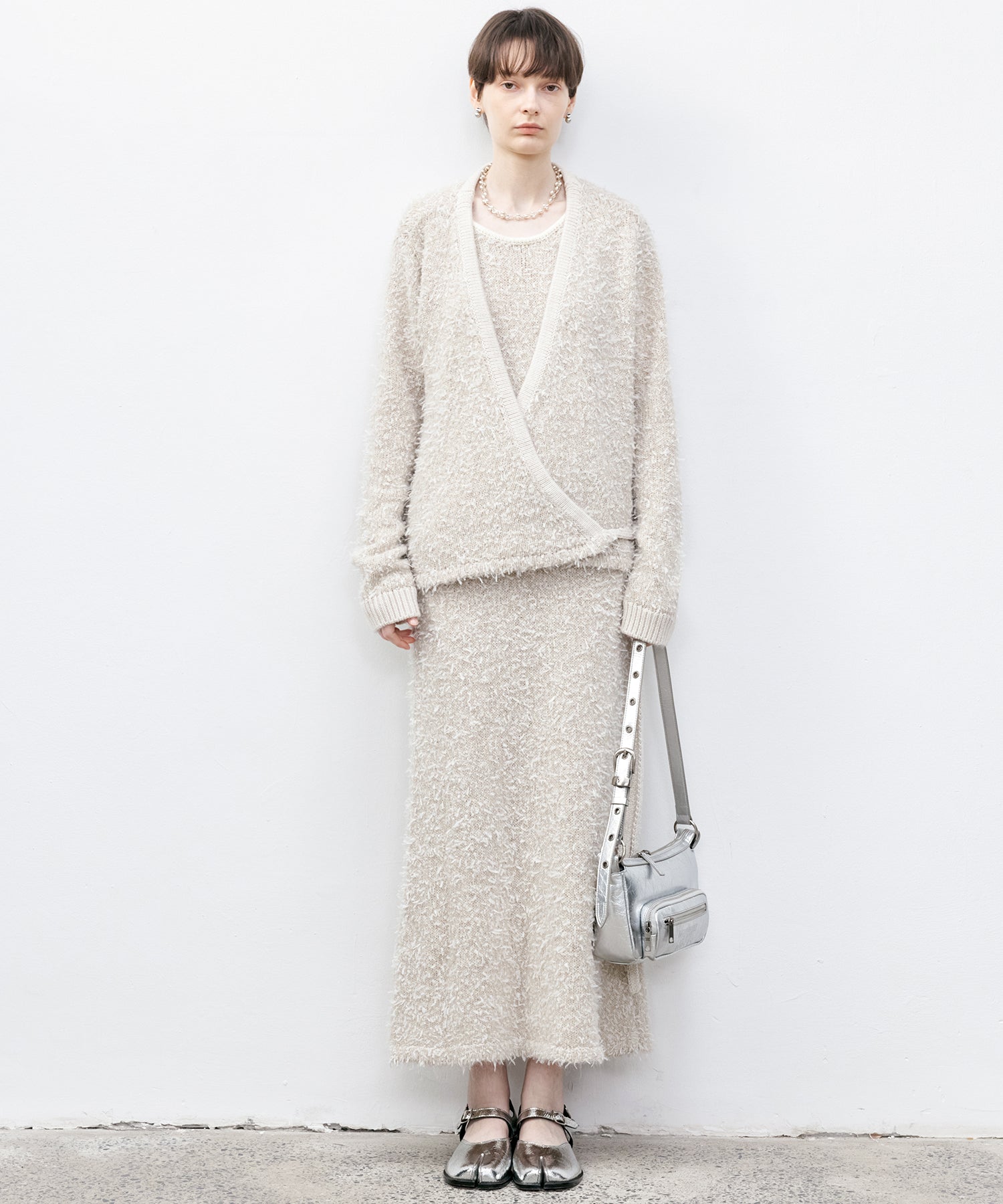 Tweed-Like V-Neck Knit Cardigan
