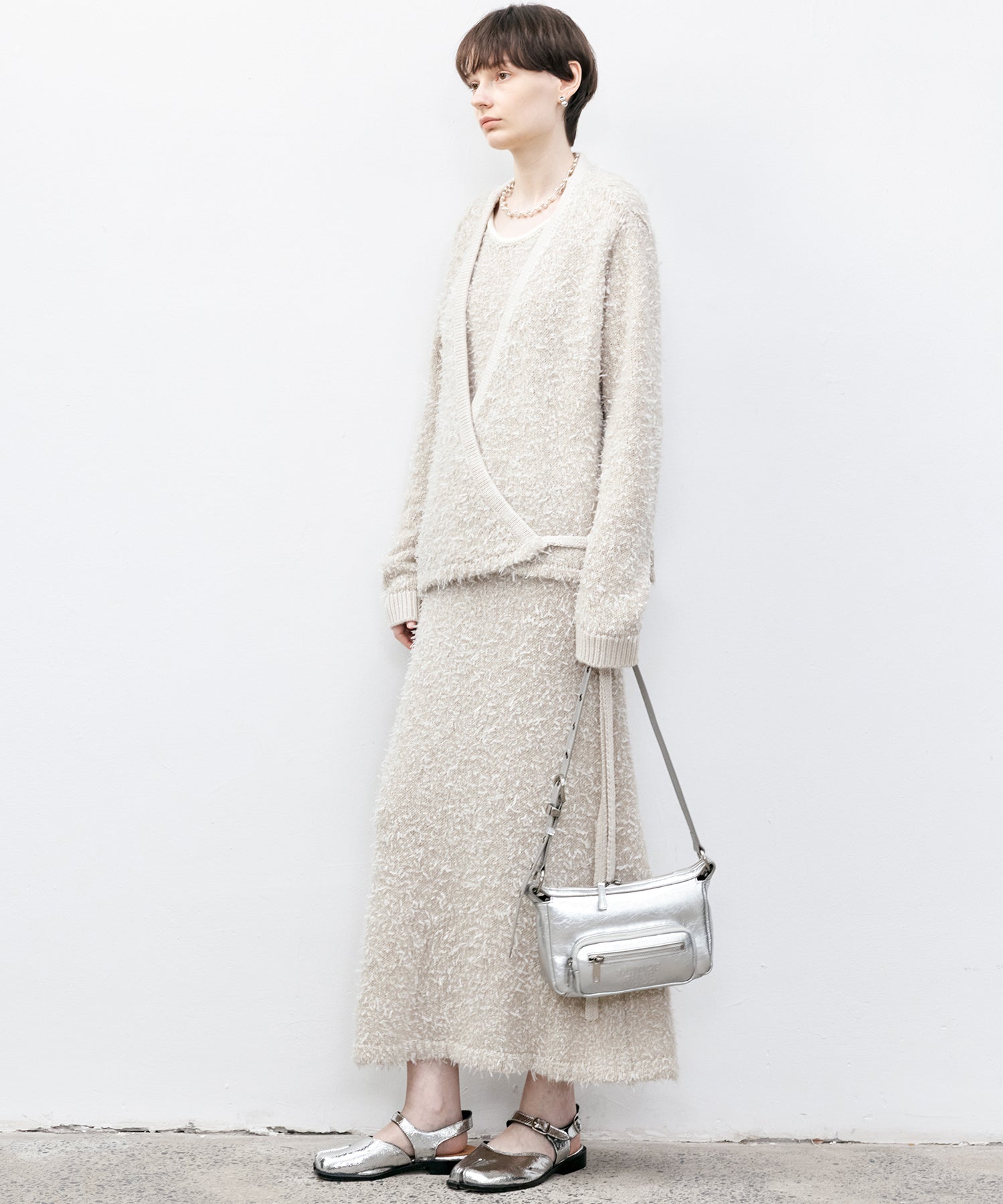 Tweed-Like V-Neck Knit Cardigan