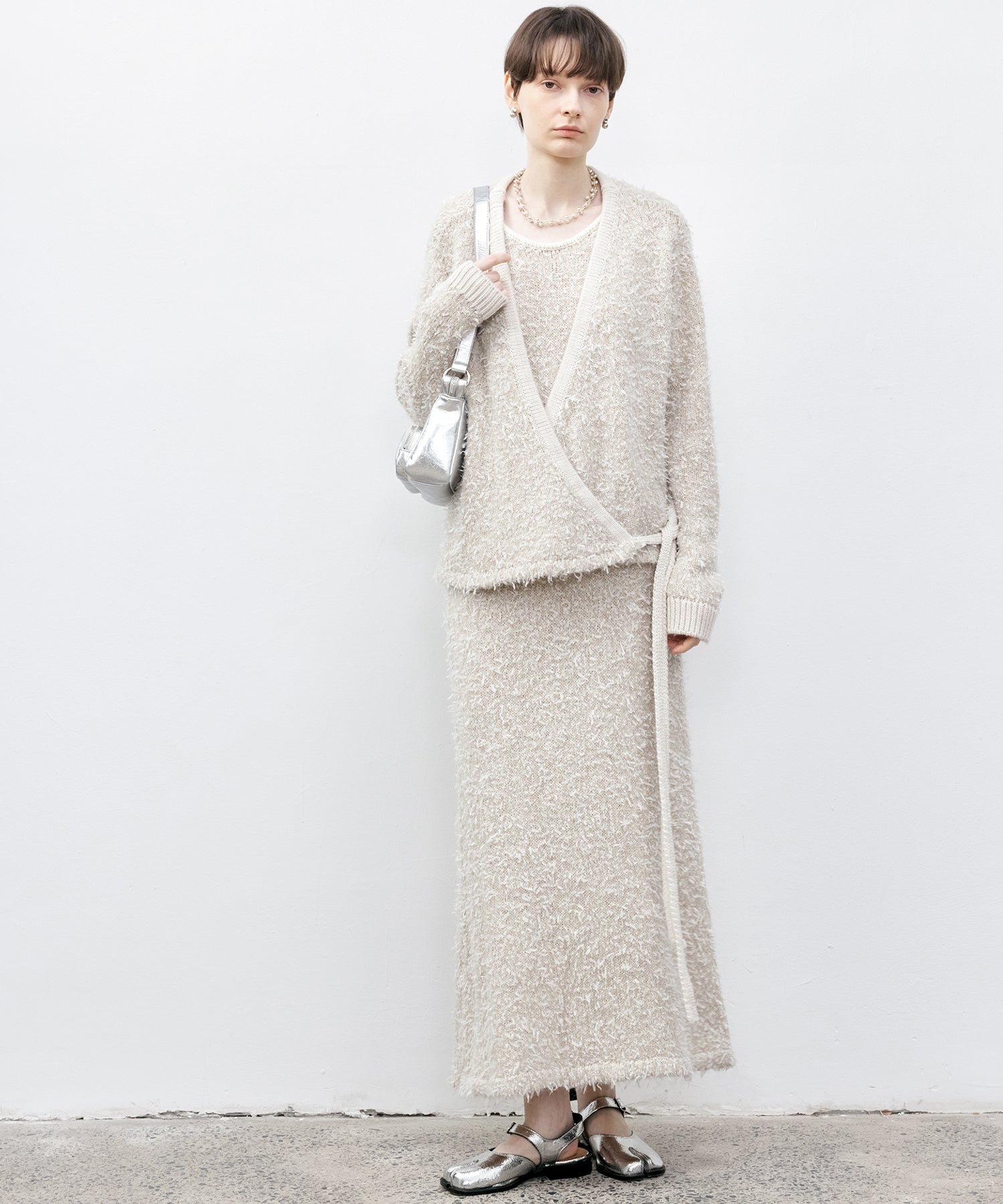 Tweed-Like V-Neck Knit Cardigan