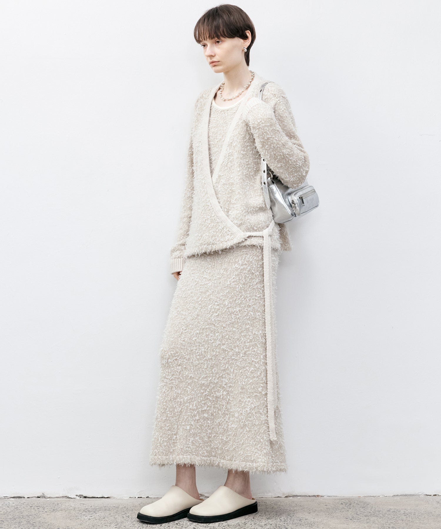 Tweed-Like V-Neck Knit Cardigan
