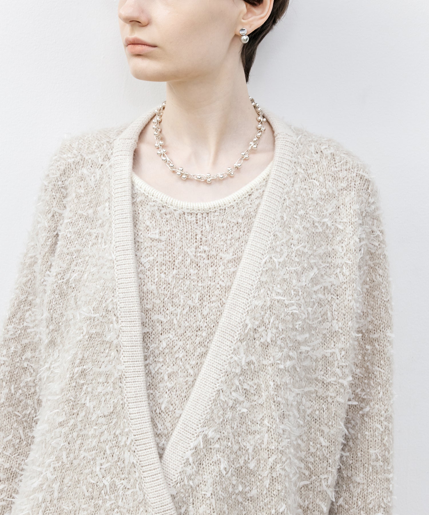 Tweed-Like V-Neck Knit Cardigan