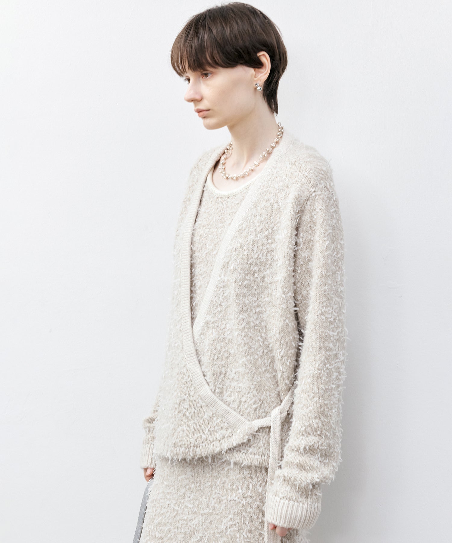 Tweed-Like V-Neck Knit Cardigan