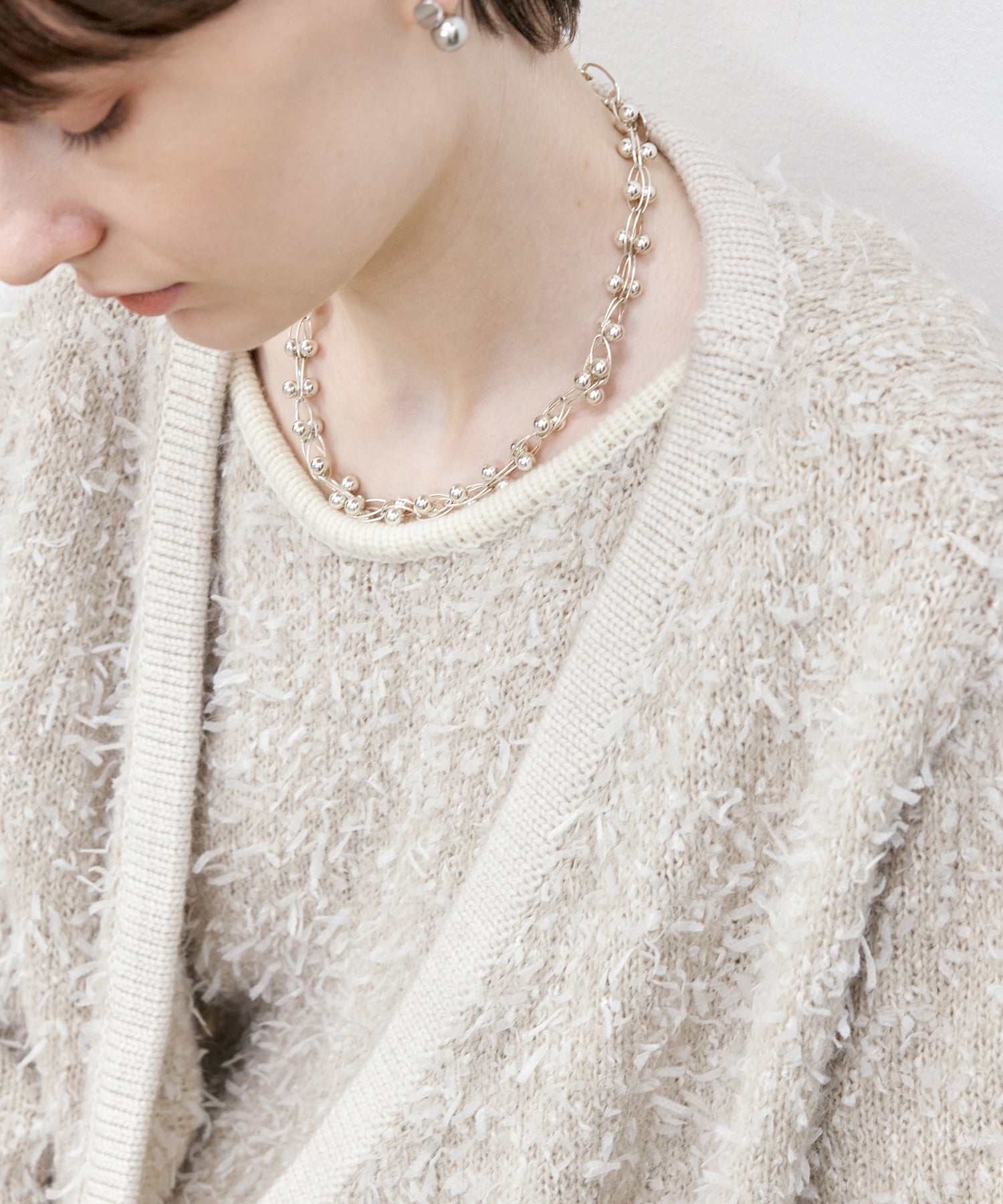 Tweed-Like V-Neck Knit Cardigan