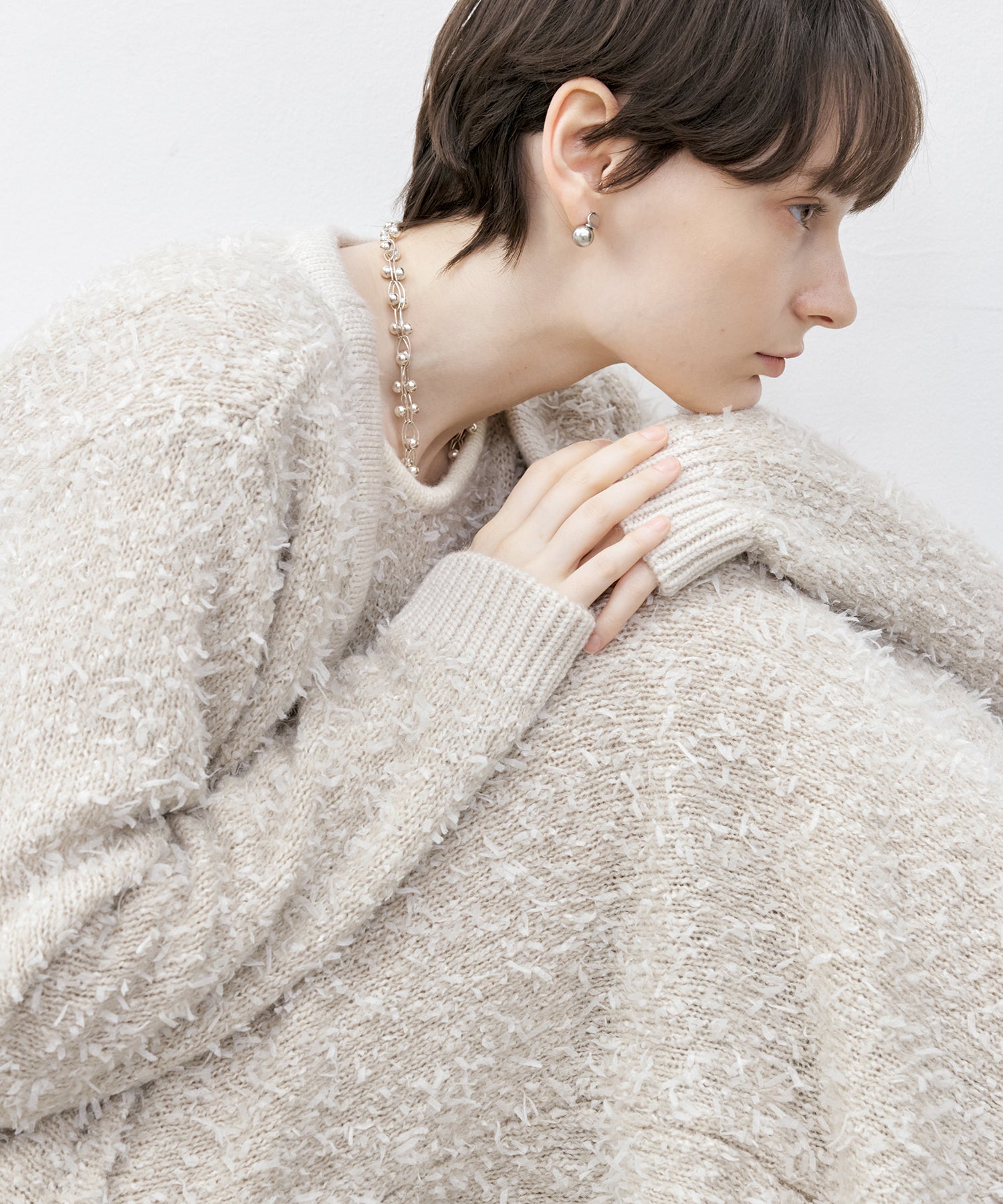Tweed-Like V-Neck Knit Cardigan