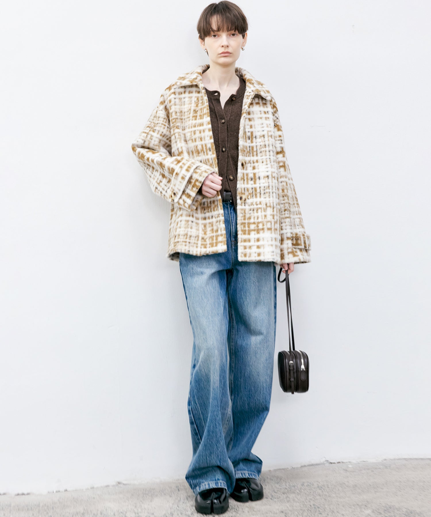 Hazy Plaid Tailored Wool Short Over-coat