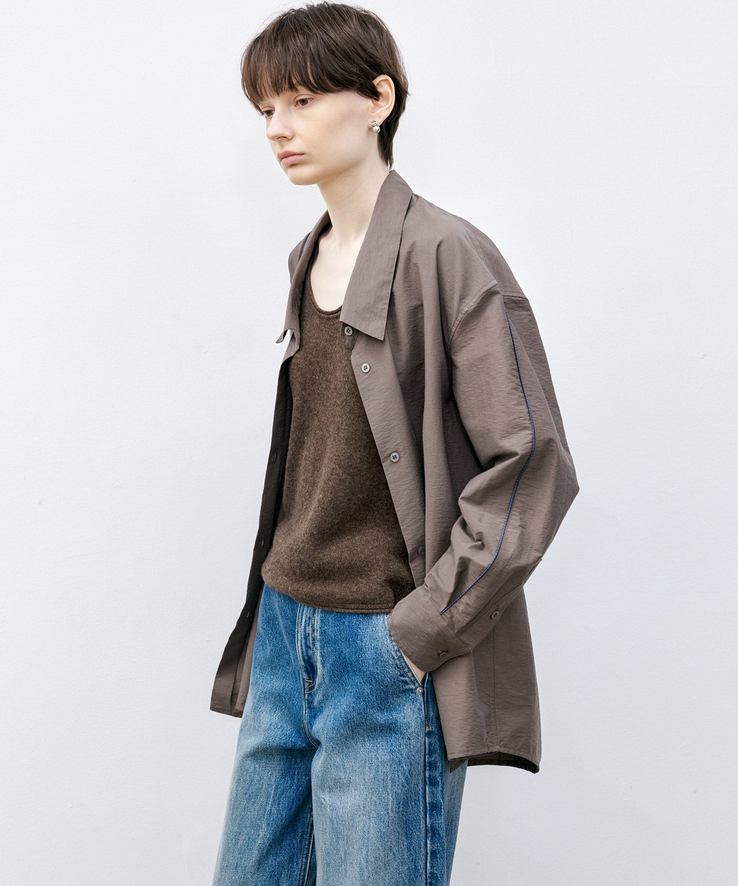 Big Collar Piping Stitch Oversized Shirt