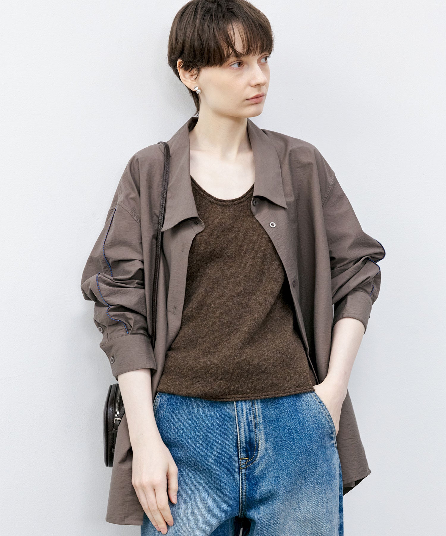 Big Collar Piping Stitch Oversized Shirt