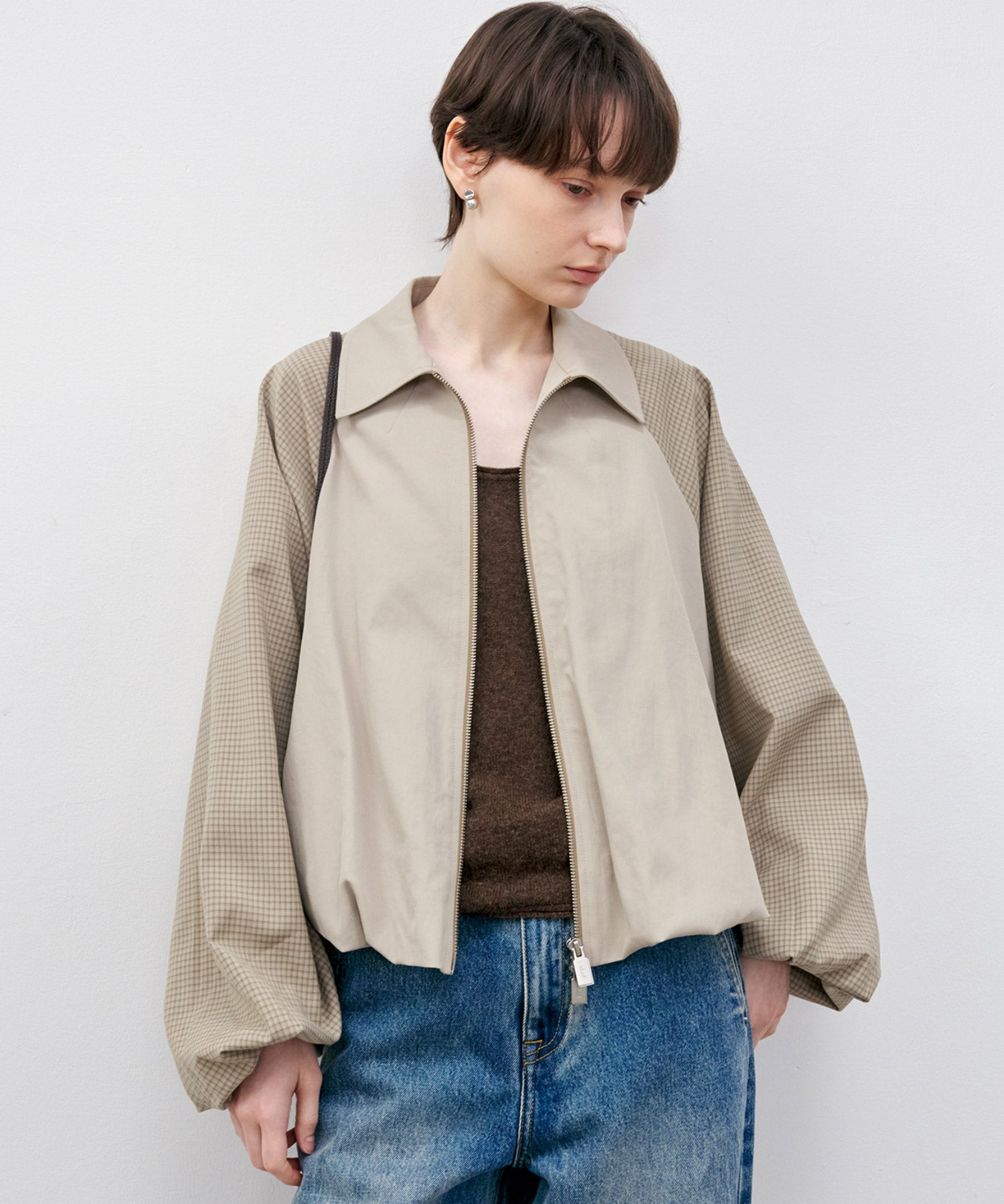 Balloon Check Color-Block Jacket