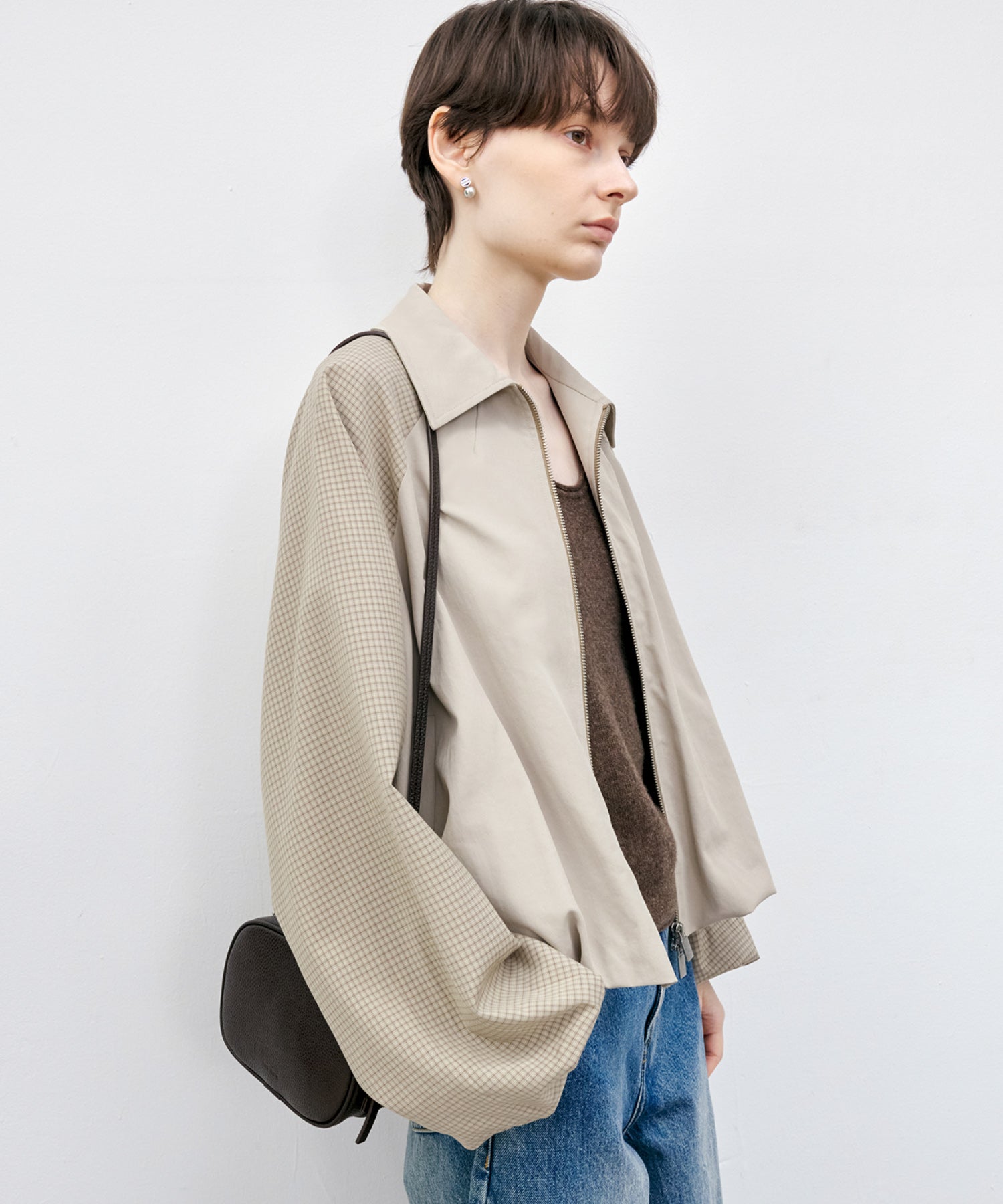 Balloon Check Color-Block Jacket