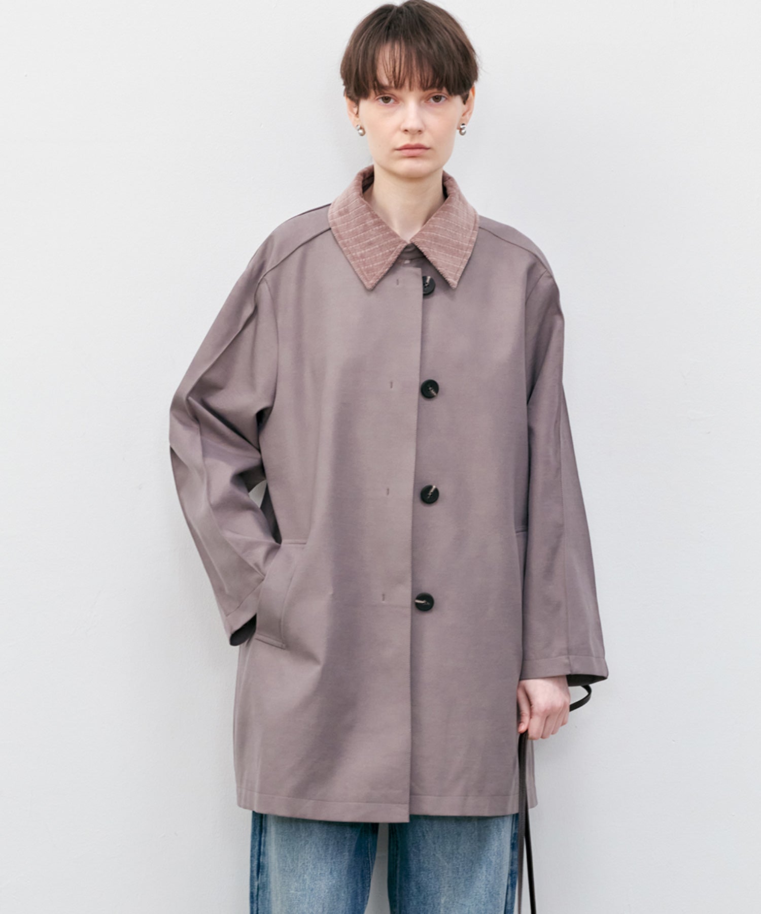 Oversized Corduroy Color-Block Long Coat