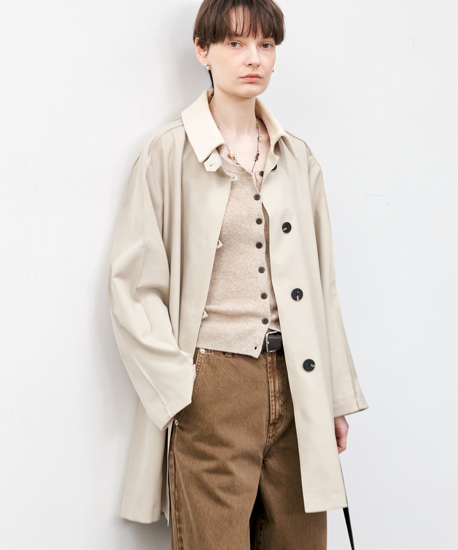 Oversized Corduroy Color-Block Long Coat