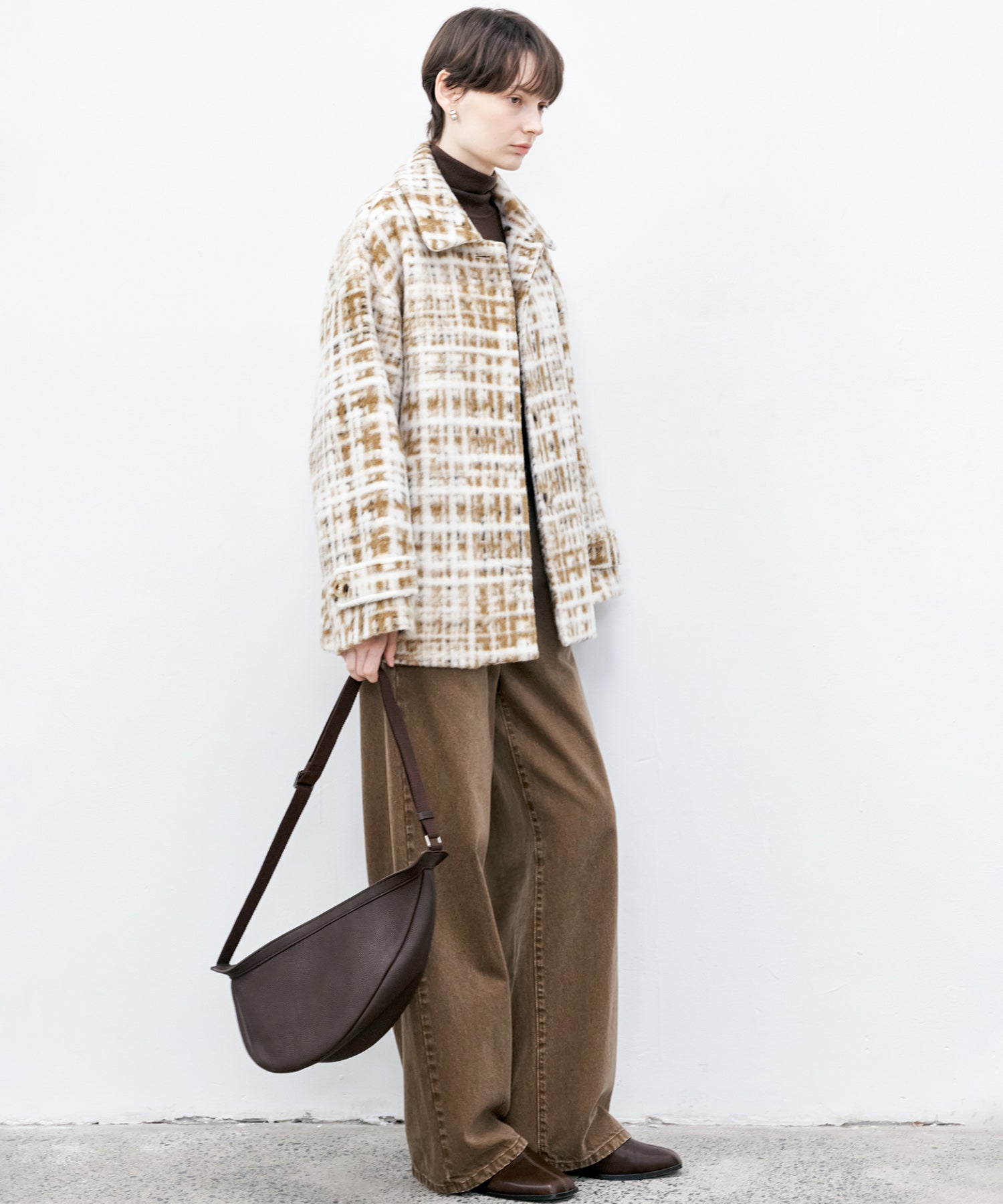 Hazy Plaid Tailored Wool Short Over-coat