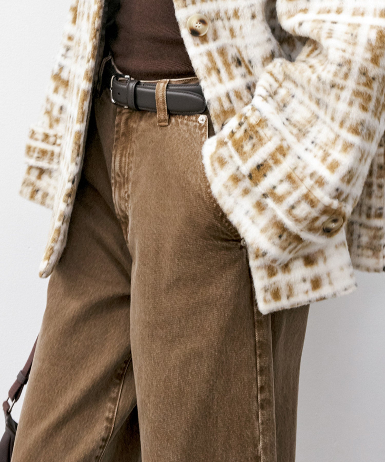 Basic Narrow Straight Brown Denim Pants