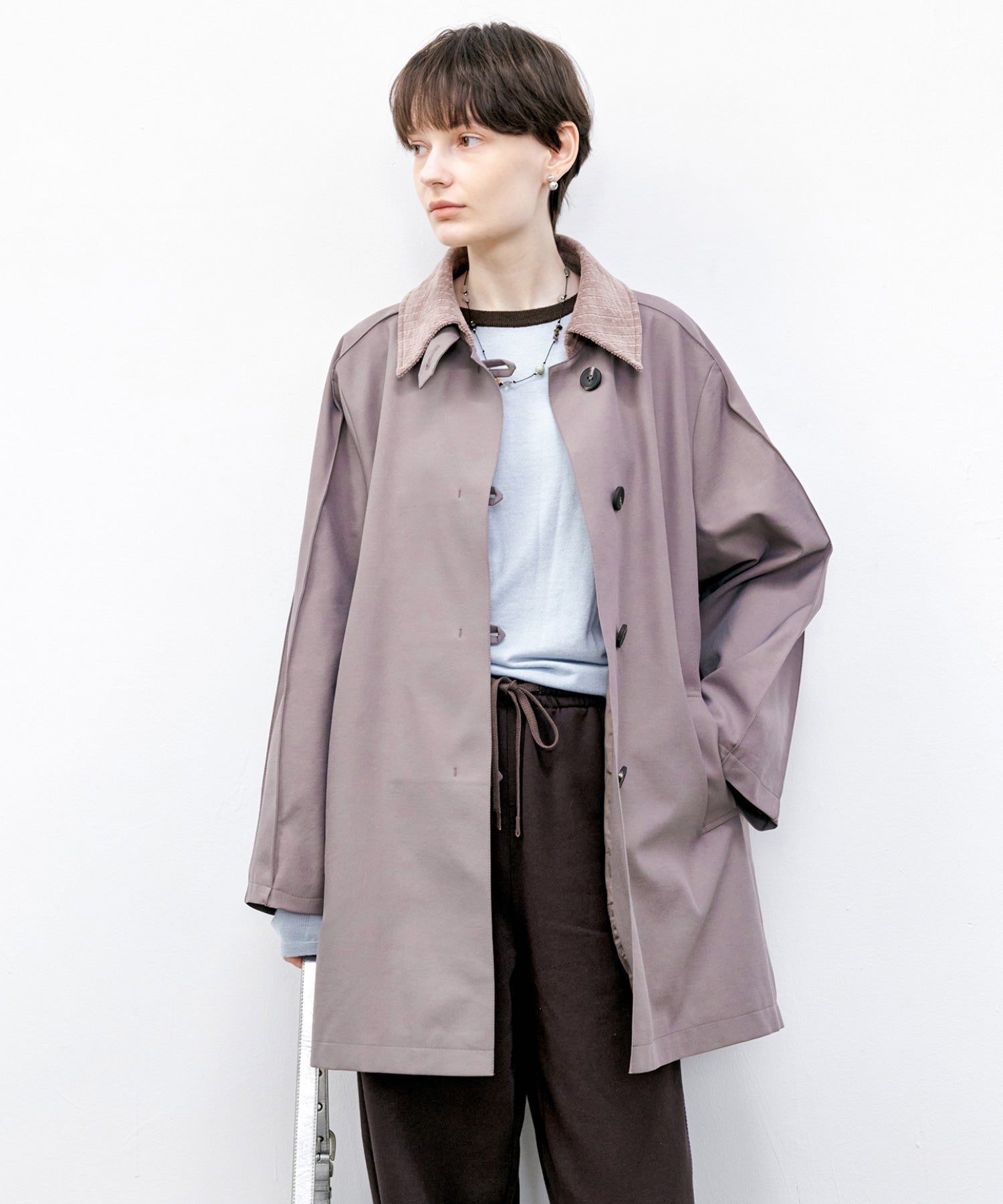 Oversized Corduroy Color-Block Long Coat