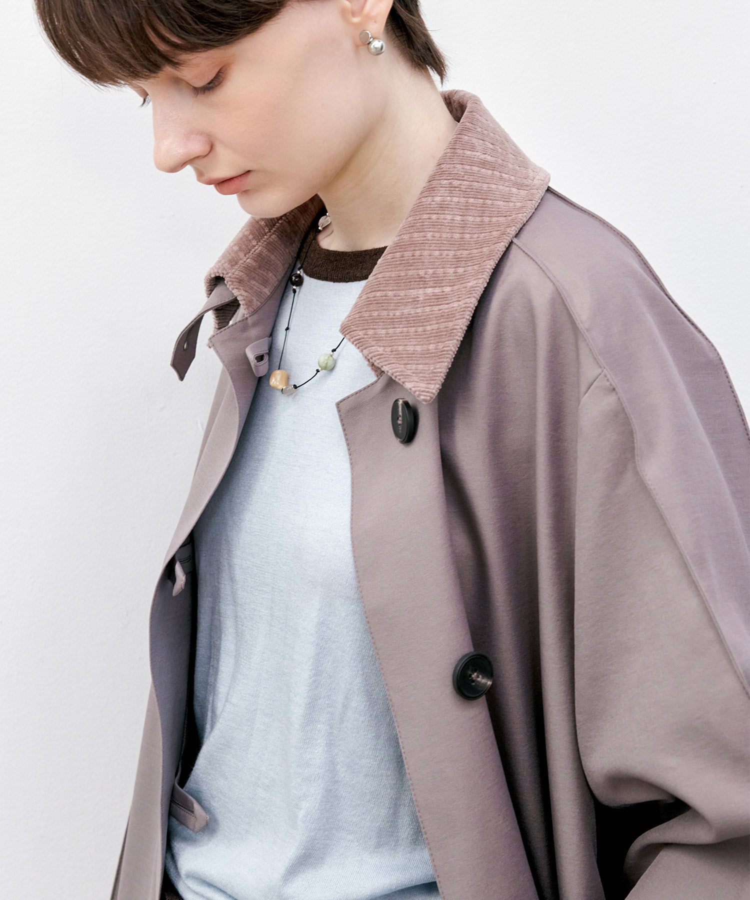 Oversized Corduroy Color-Block Long Coat