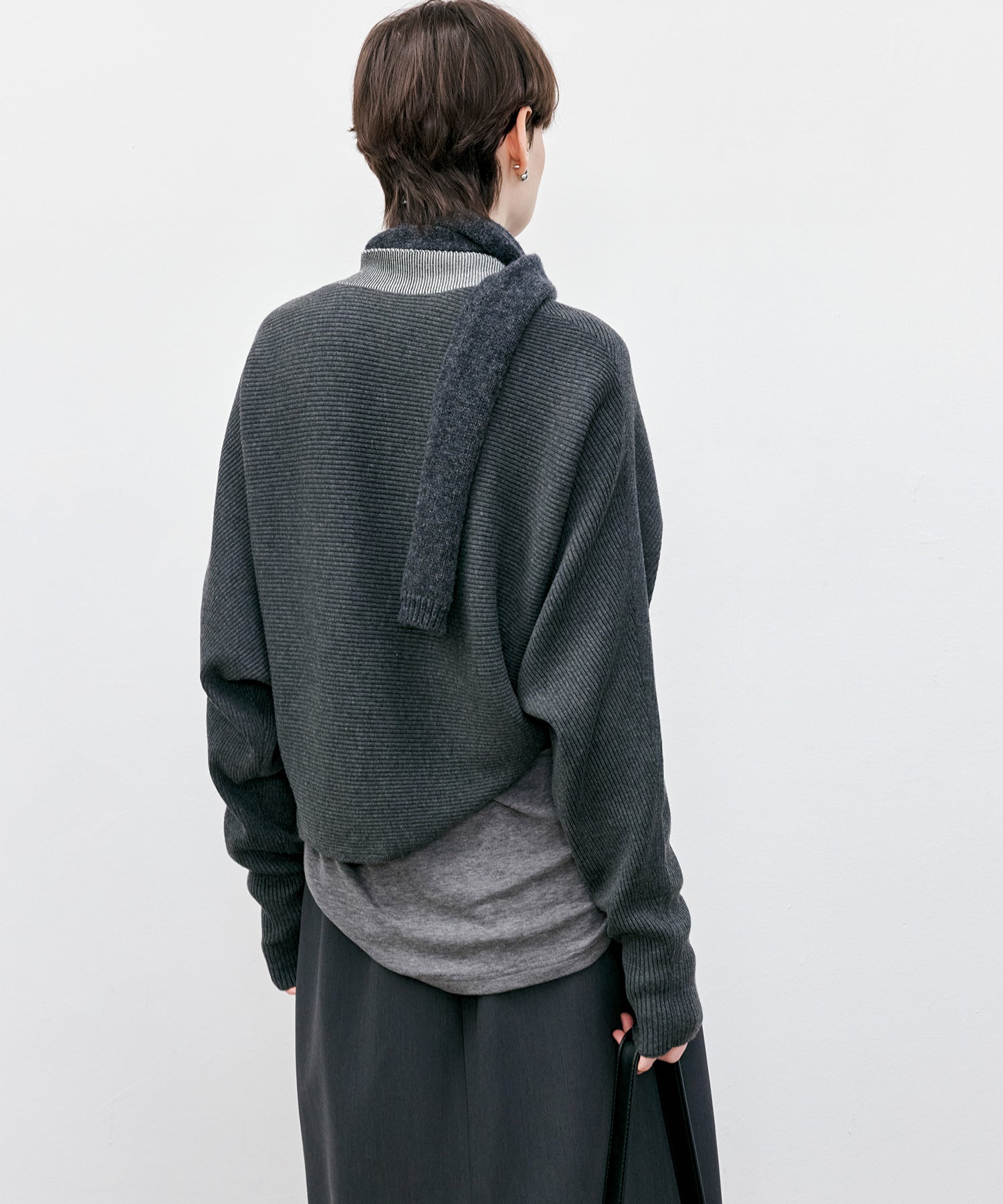 Ribbed Knit Color-block Short Bolero