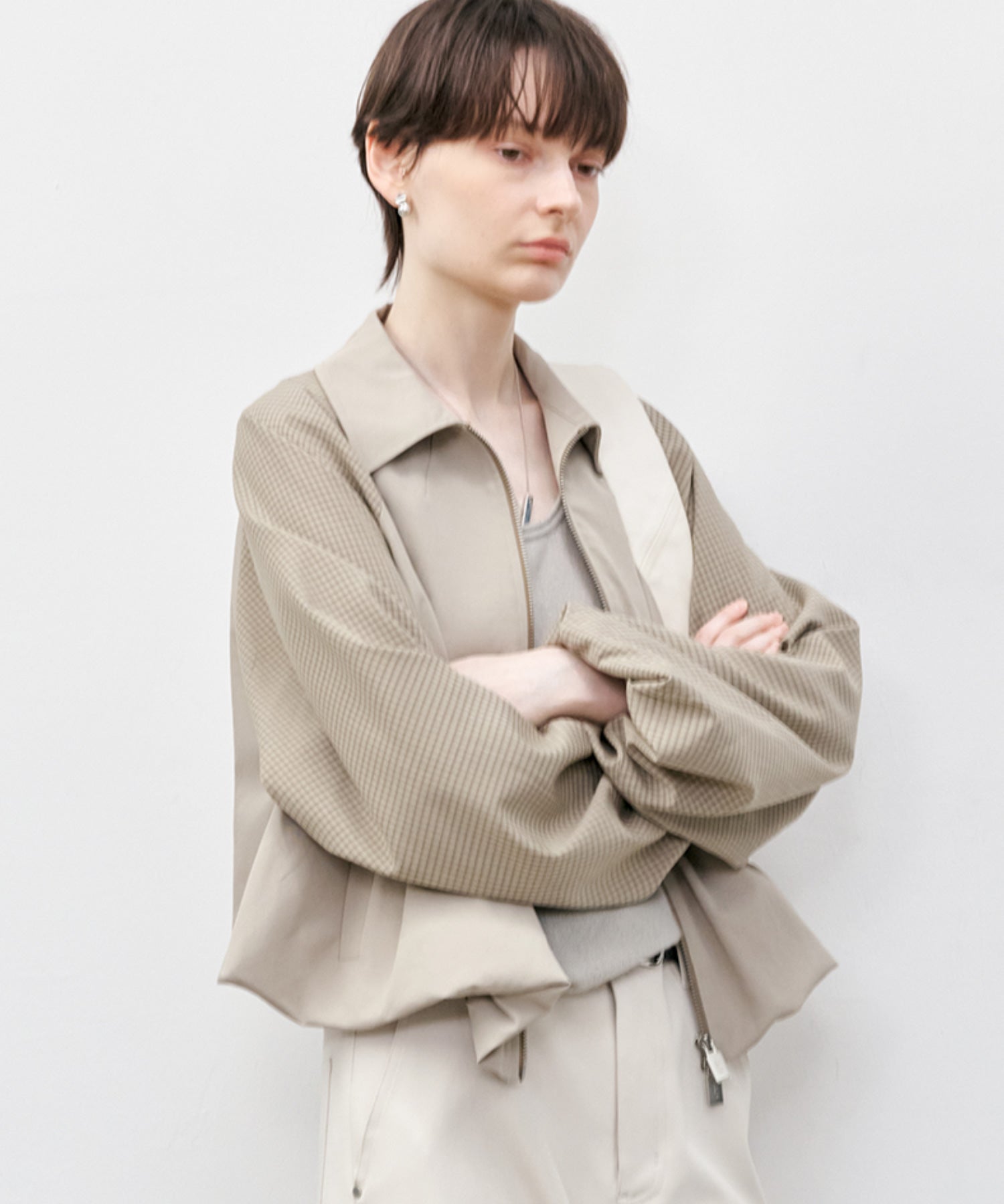 Balloon Check Color-Block Jacket