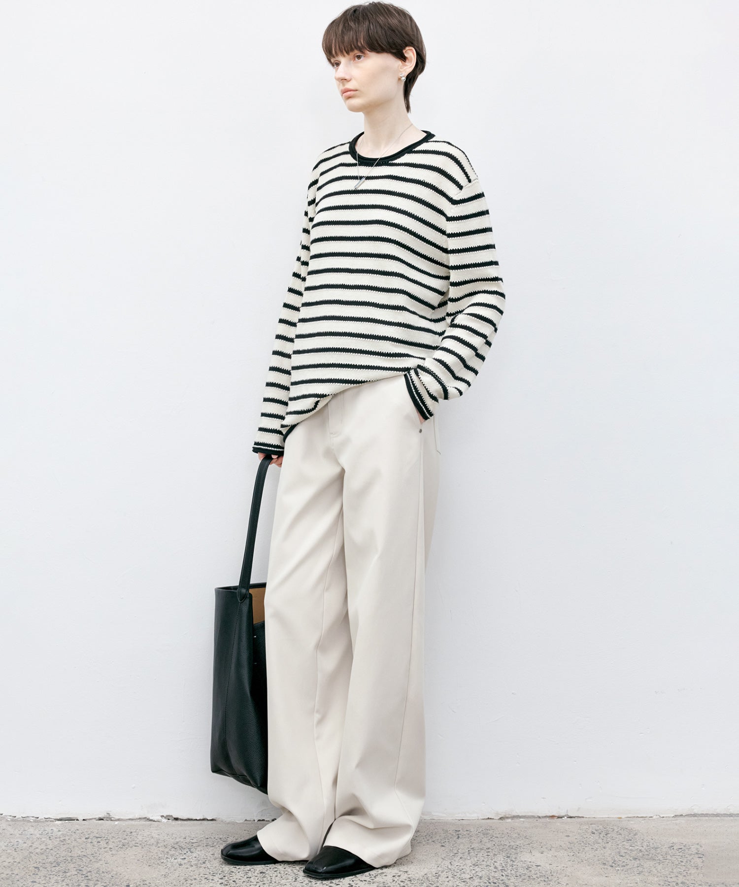 Textured Stripe Panel Knit Sweater