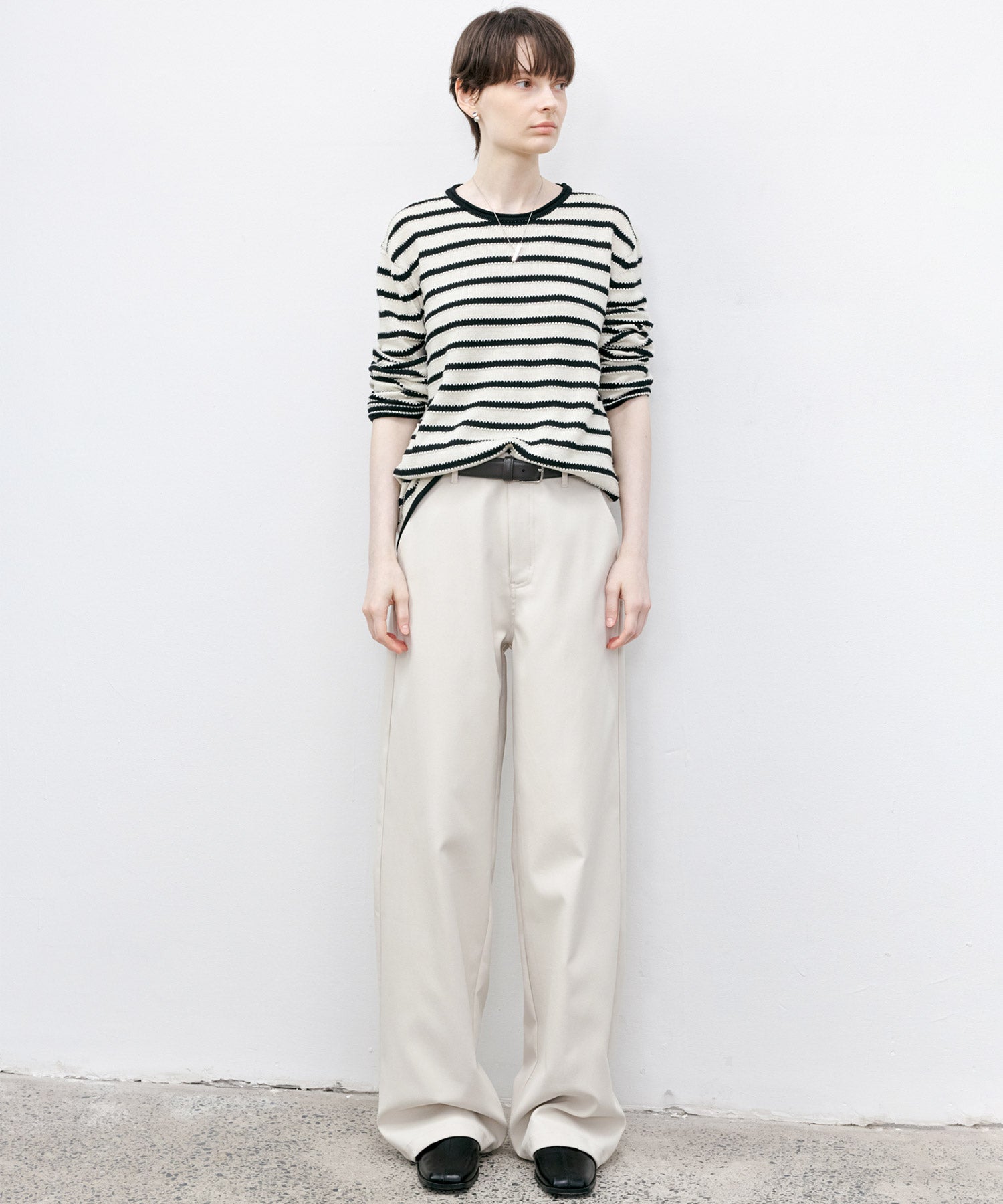 Textured Stripe Panel Knit Sweater
