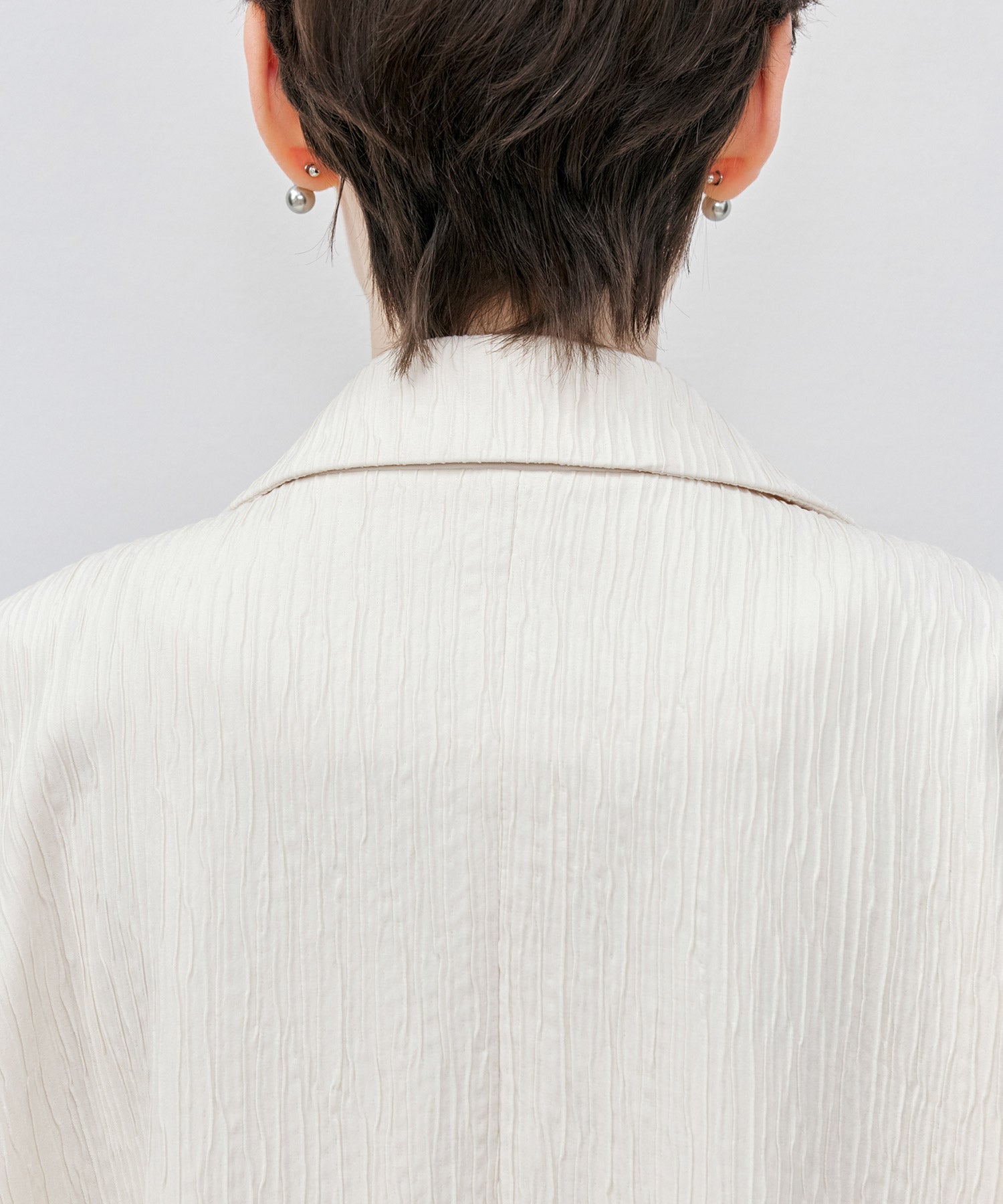 Crinkle Texture White Peak-Lapel Blazer(Shoulder Pads)