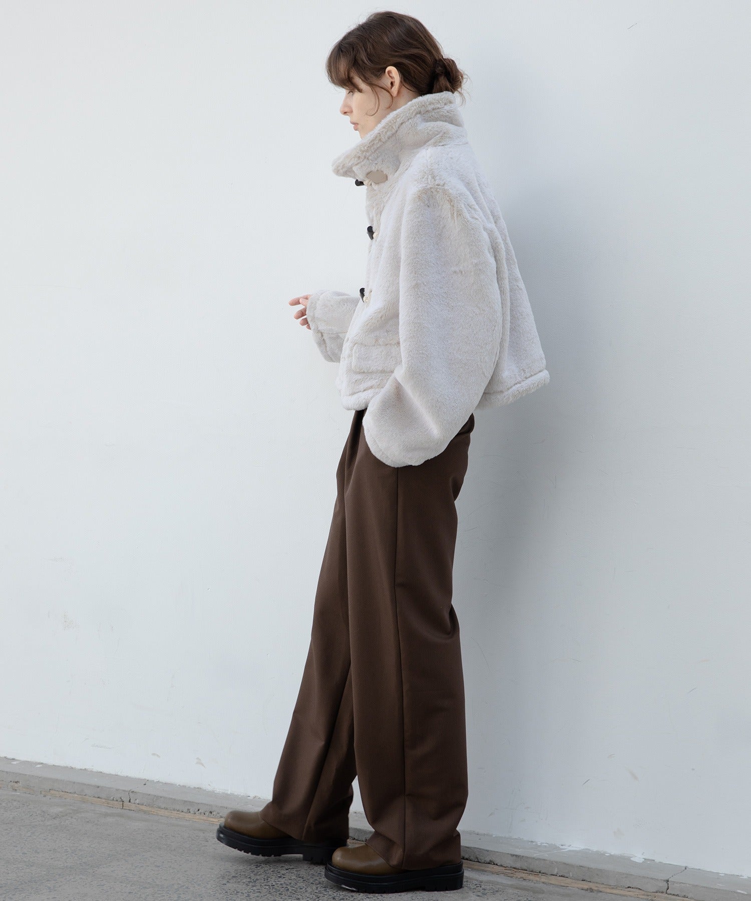 High Neck Short Duffle Coat with Faux Fur Trim