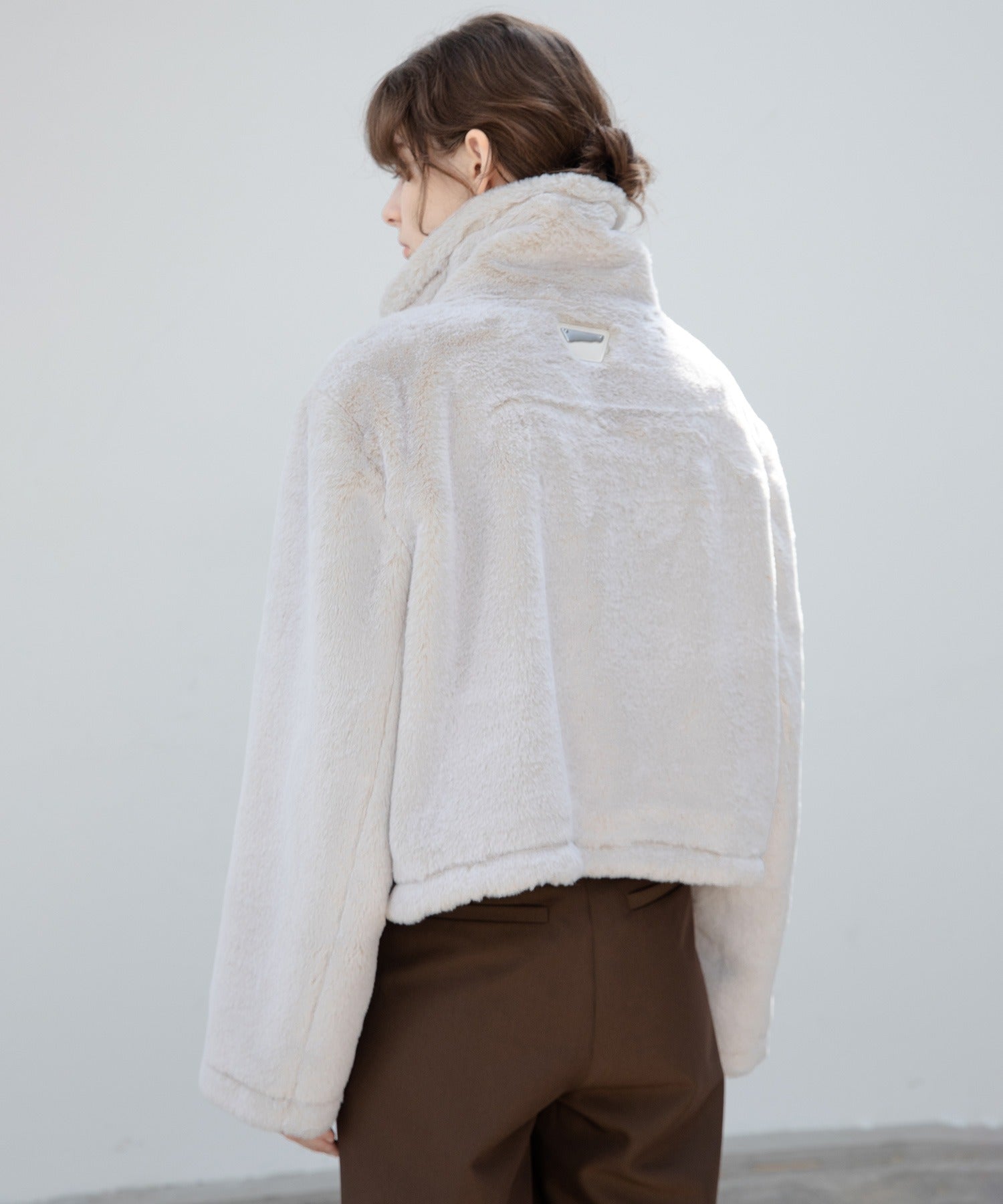 High Neck Short Duffle Coat with Faux Fur Trim