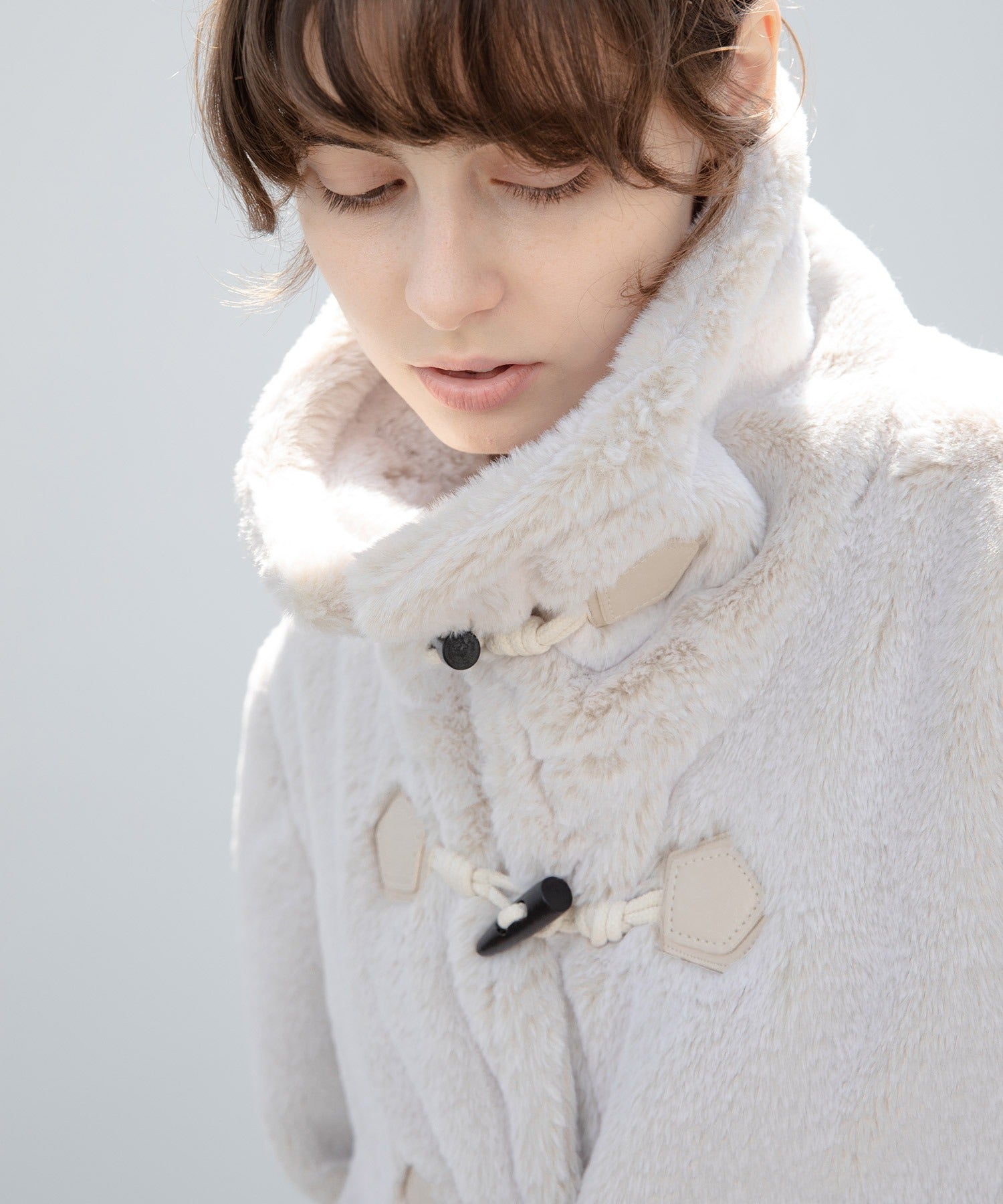 High Neck Short Duffle Coat with Faux Fur Trim