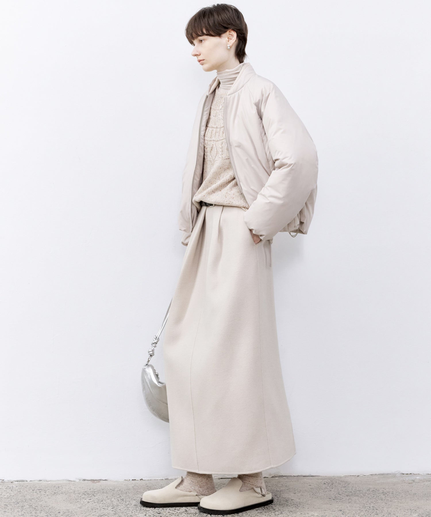 Wool Twill Skirt with Gathered Detail & Bubble Silhouette