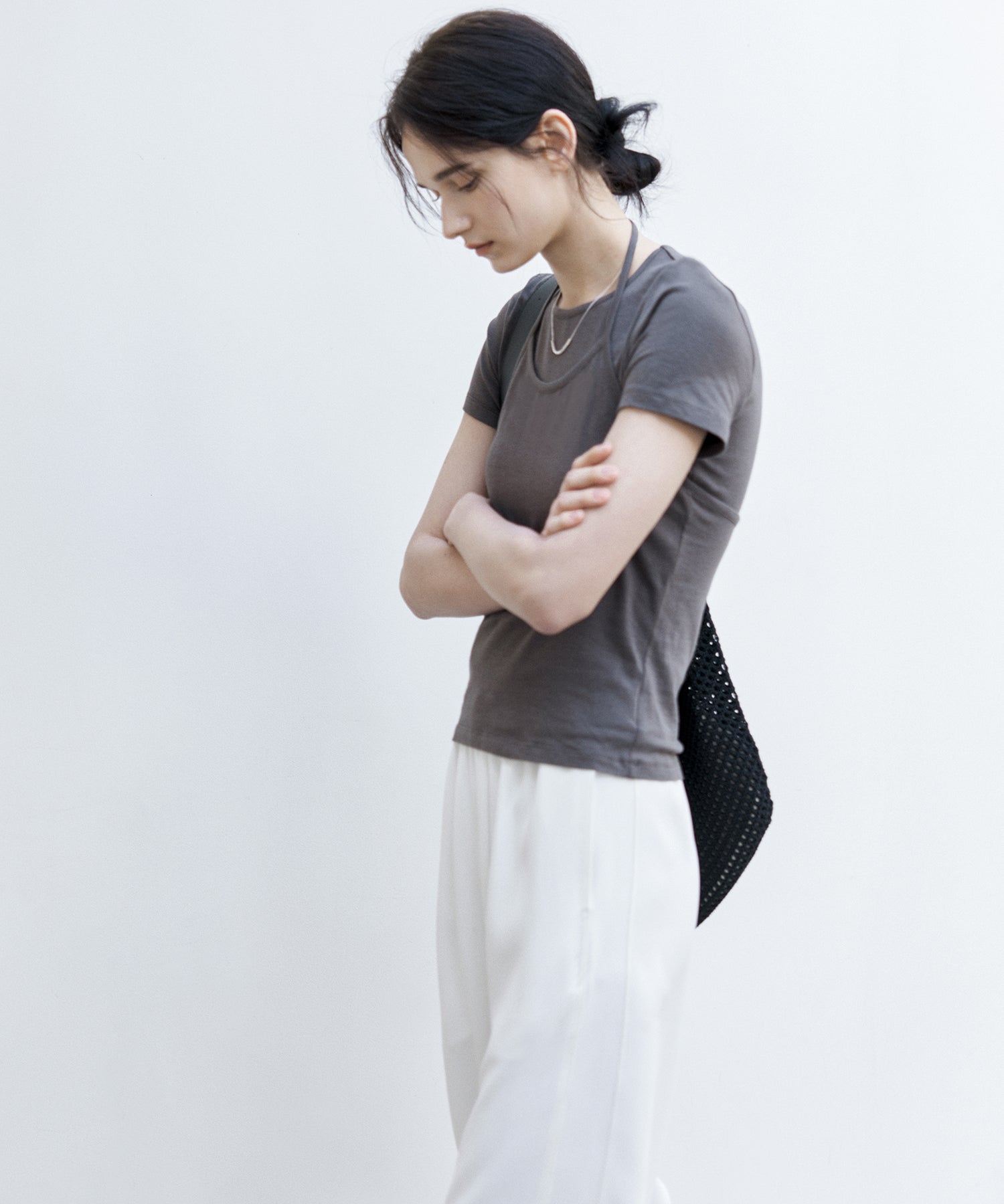 Slimming Solid Color Tee Set with Halter Detail