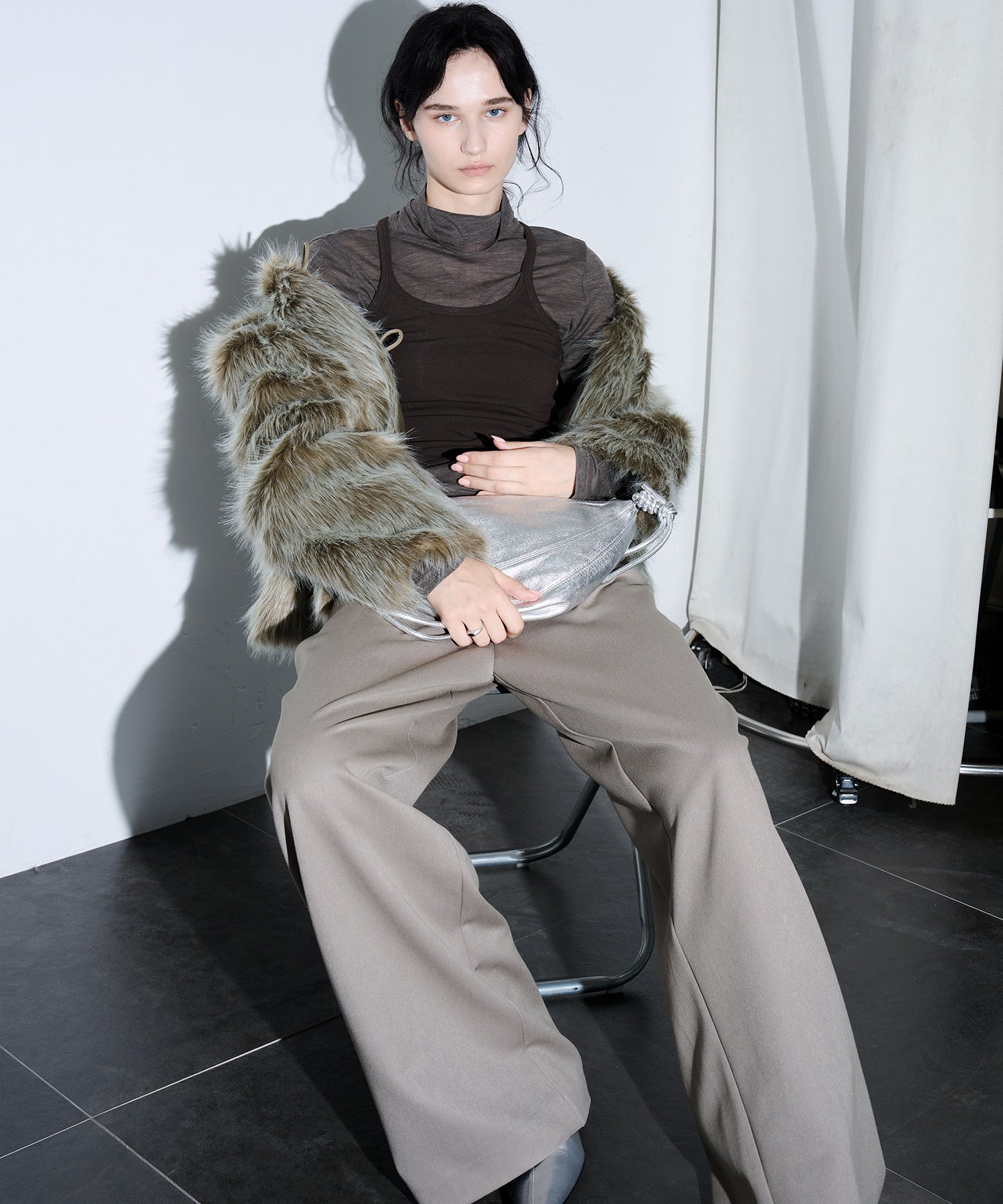 Long Faux-Fur Lapel Coat