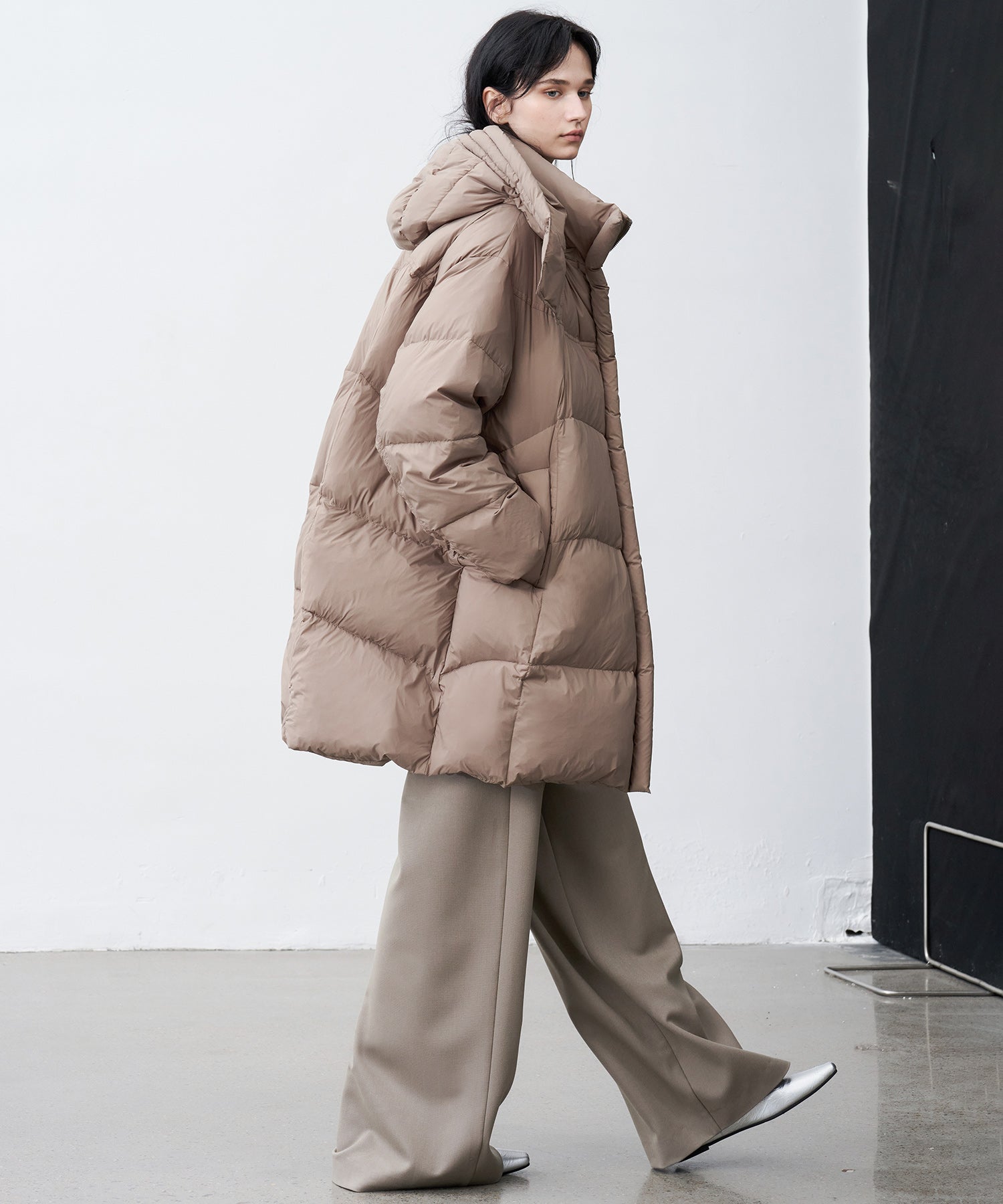 Mid-Length Stand Collar Hooded Oversize Down Coat