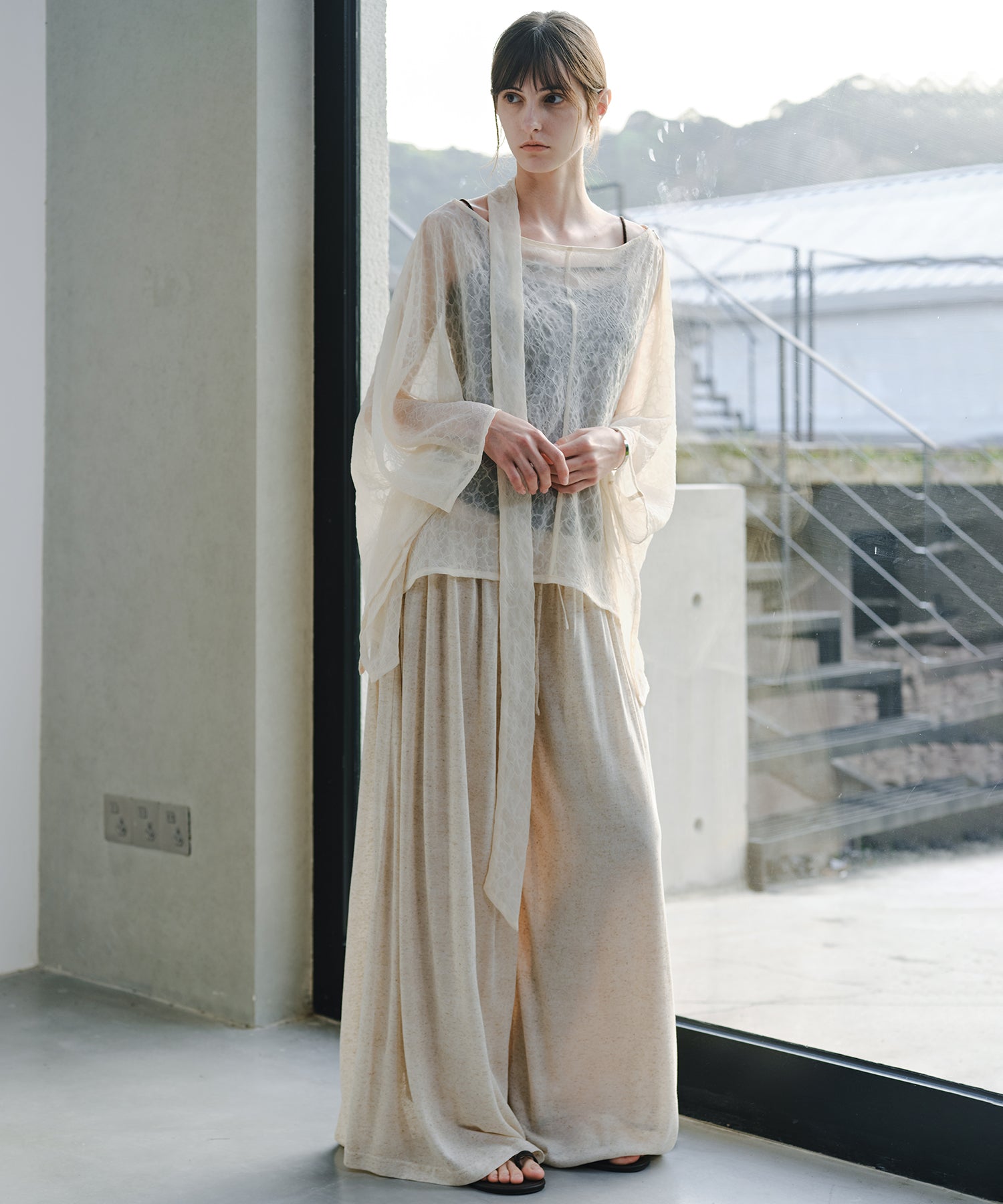 「7月中旬~下旬出荷」Linen Blend Gathered Wide Pants
