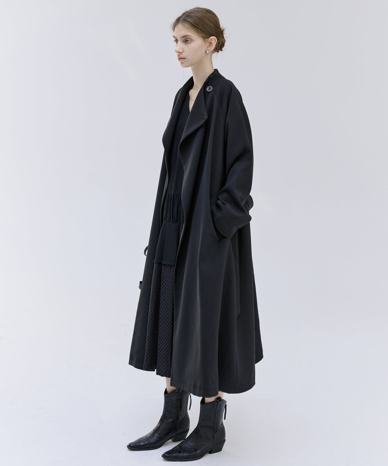Asymmetric Collar Raglan Sleeve Long Coat
