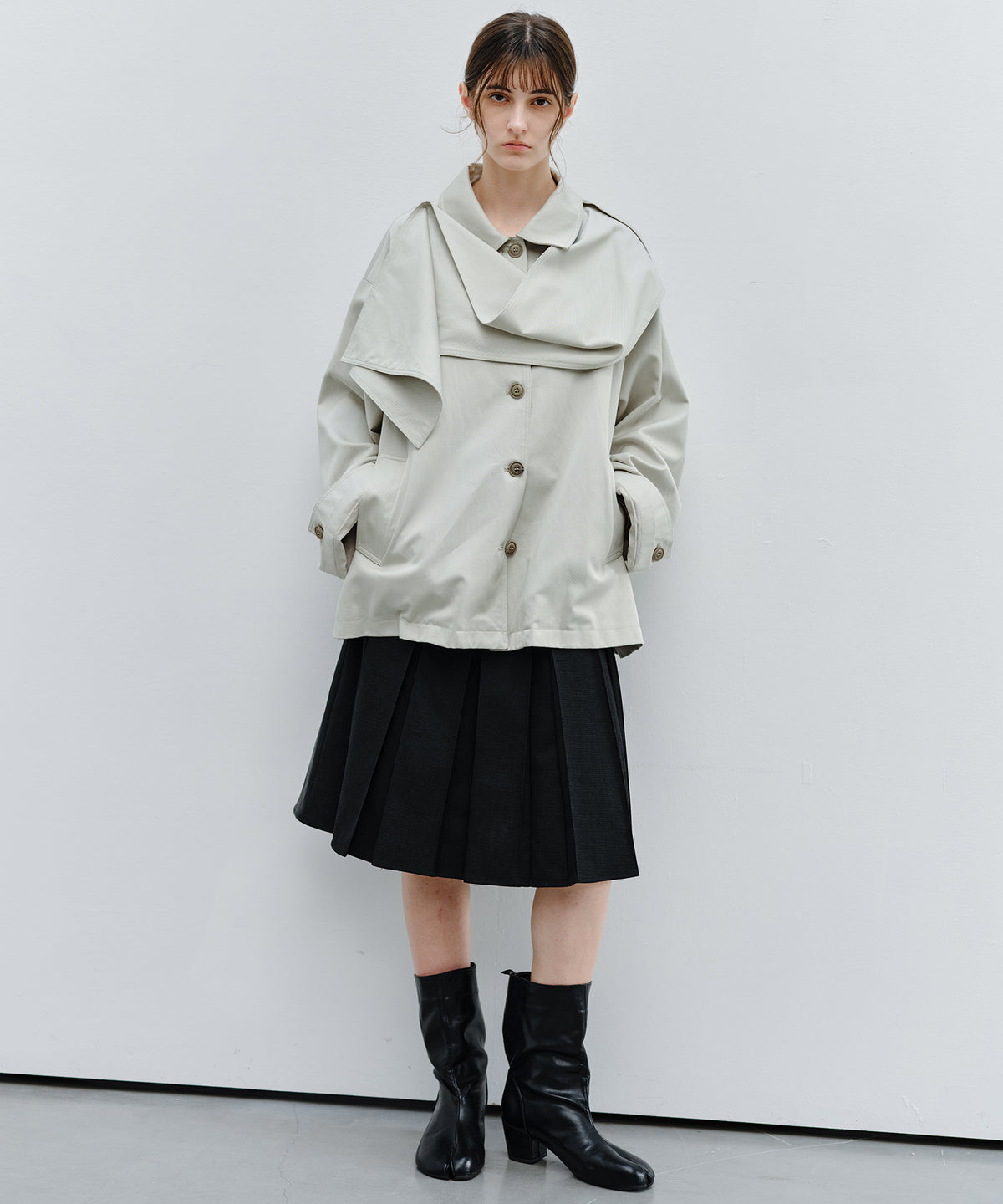 「9月下旬出荷予定」2WAY Faux Leather Pleated Midi Skirt