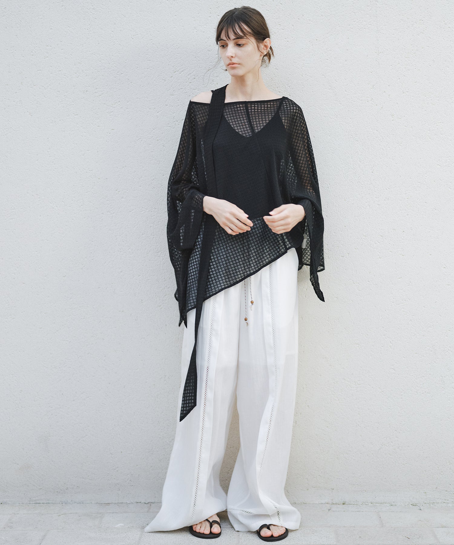 「8月中旬~下旬出荷」Front Lace Linen Blend Wide Pants