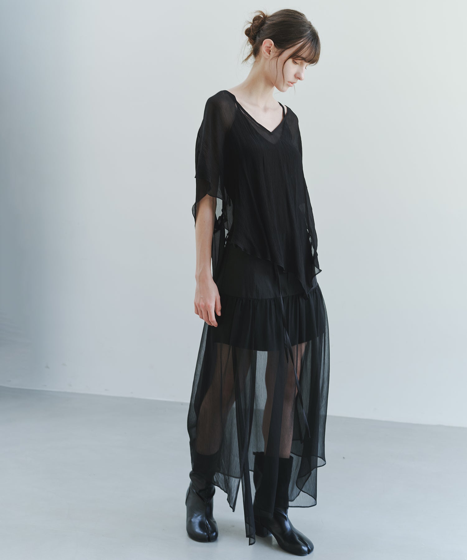 「8月中旬~下旬出荷」Sheer Layered Draped Long Skirt