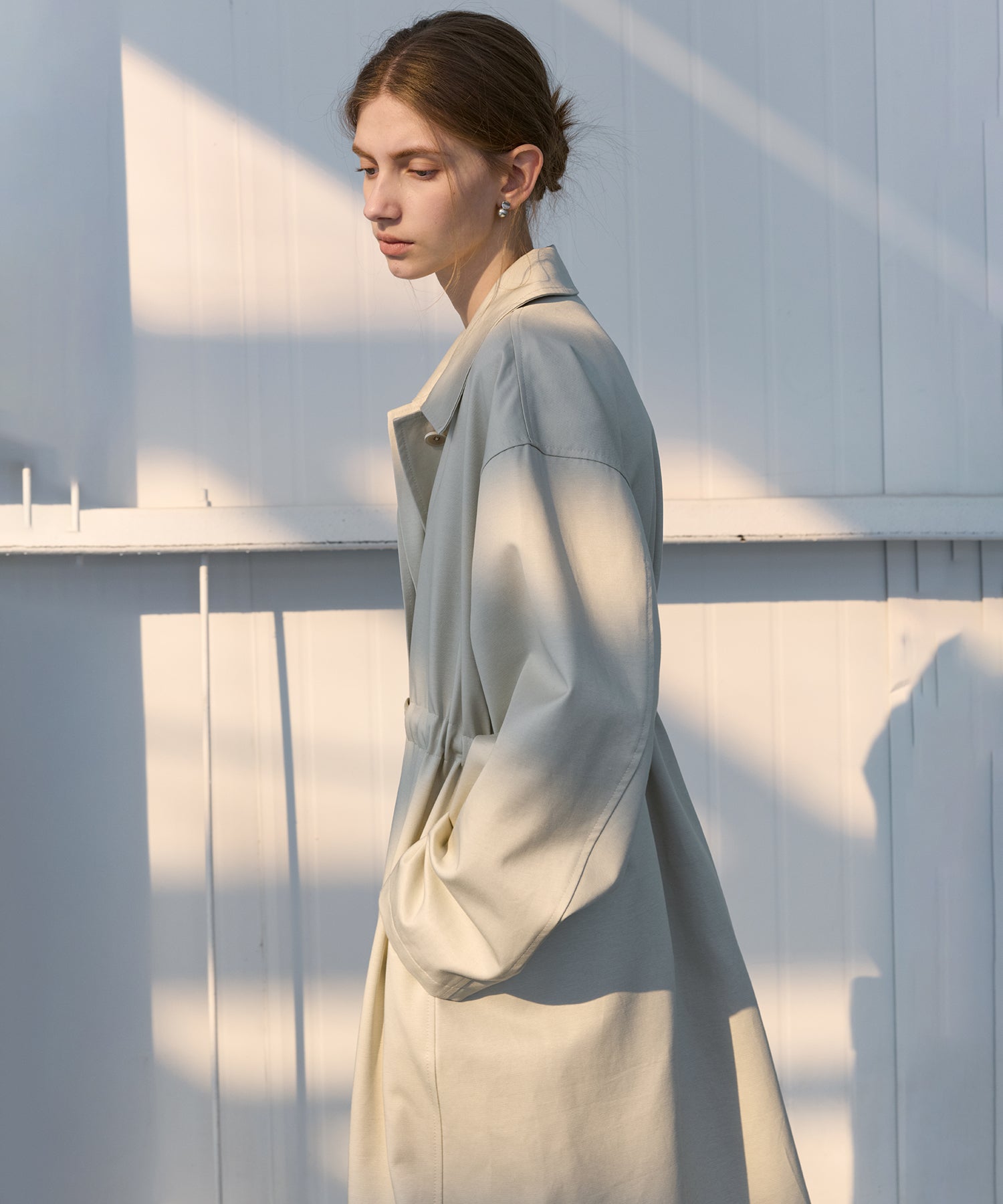 Drawstring Waist Relaxed Fit Long Coat