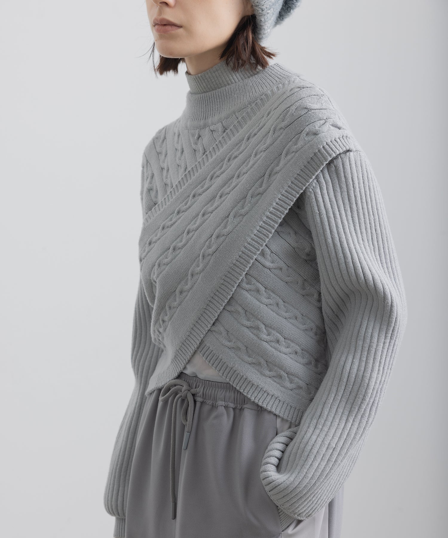 Mock Neck Deconstructed Cropped Knit Sweater