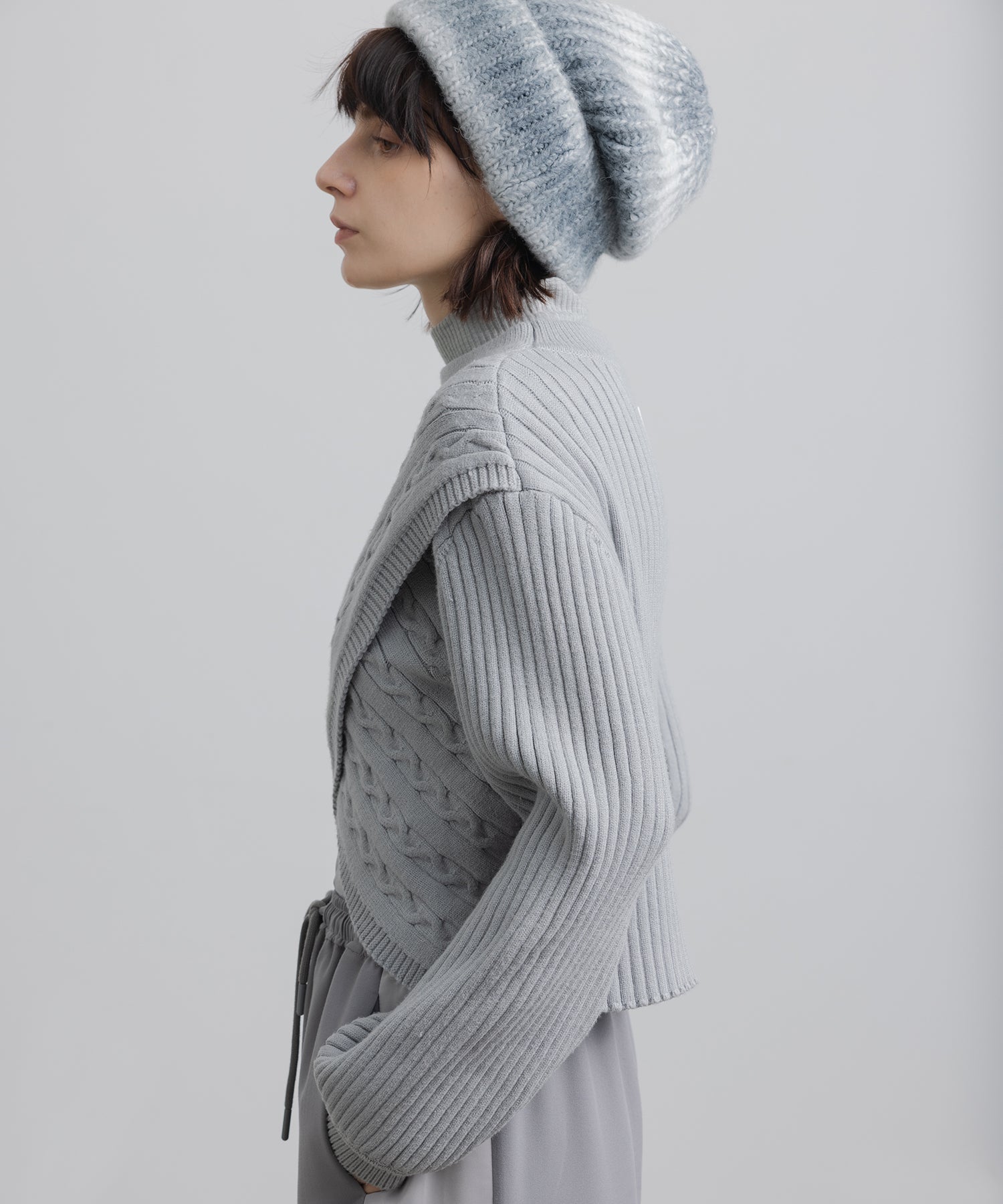 Mock Neck Deconstructed Cropped Knit Sweater