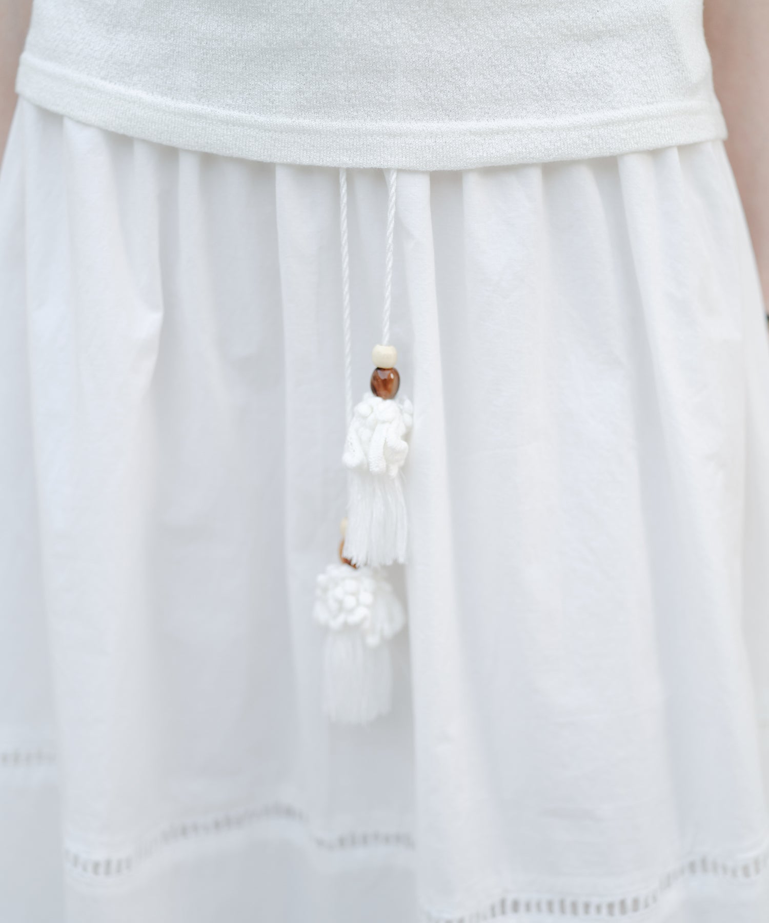 「8月中旬~下旬出荷」Cutwork Embroidery Drawstring Long Skirt