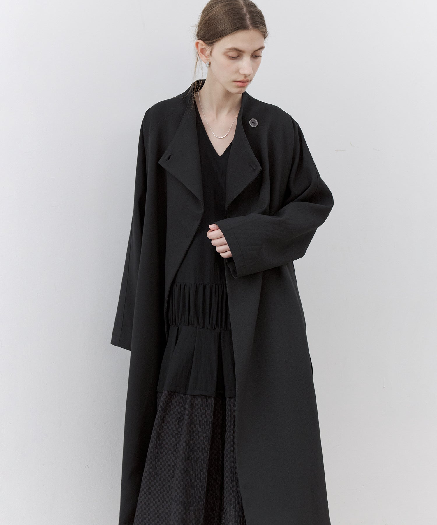 Asymmetric Collar Raglan Sleeve Long Coat