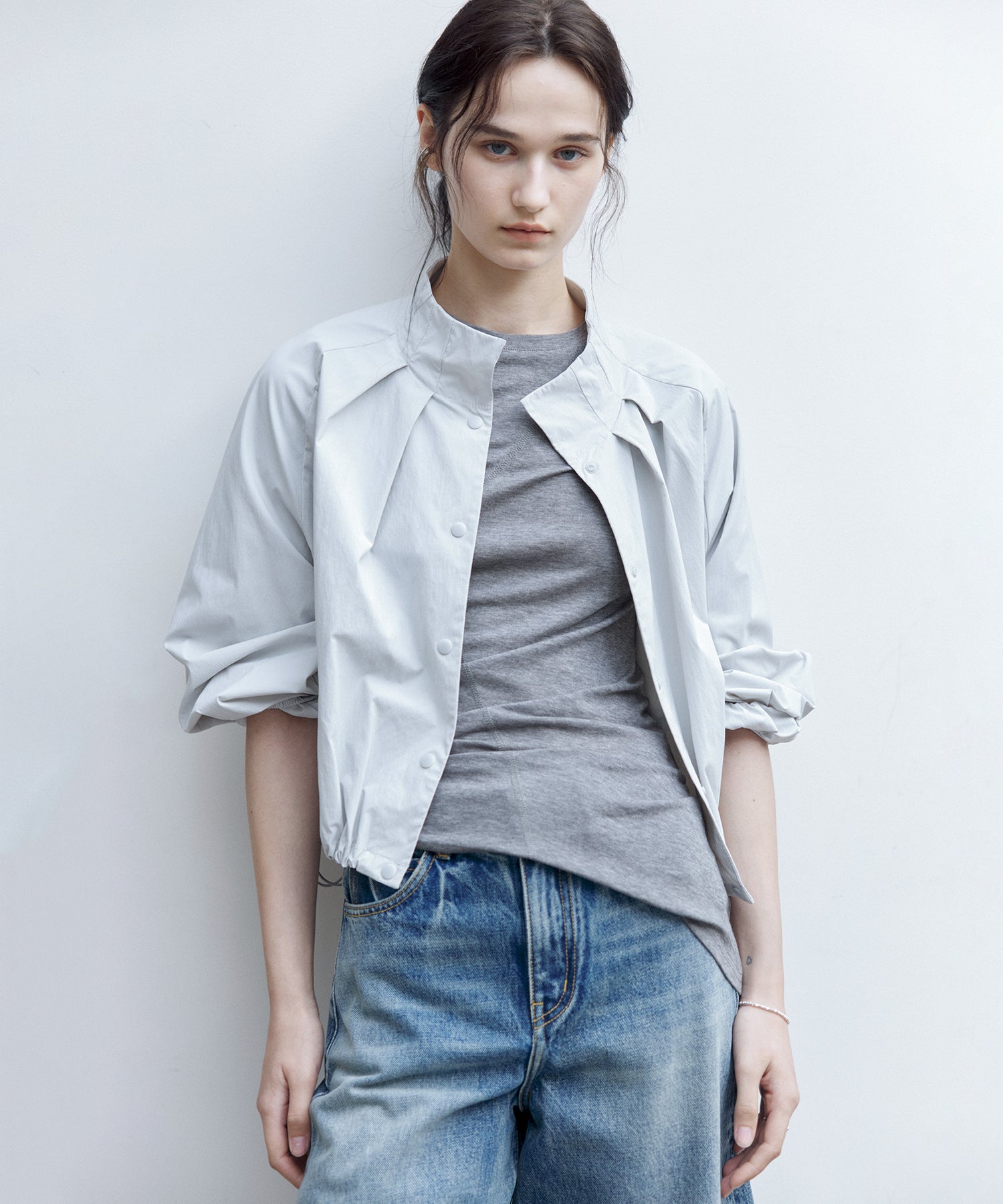 Asymmetric Hem Fitted T-Shirt in Lyocell Blend