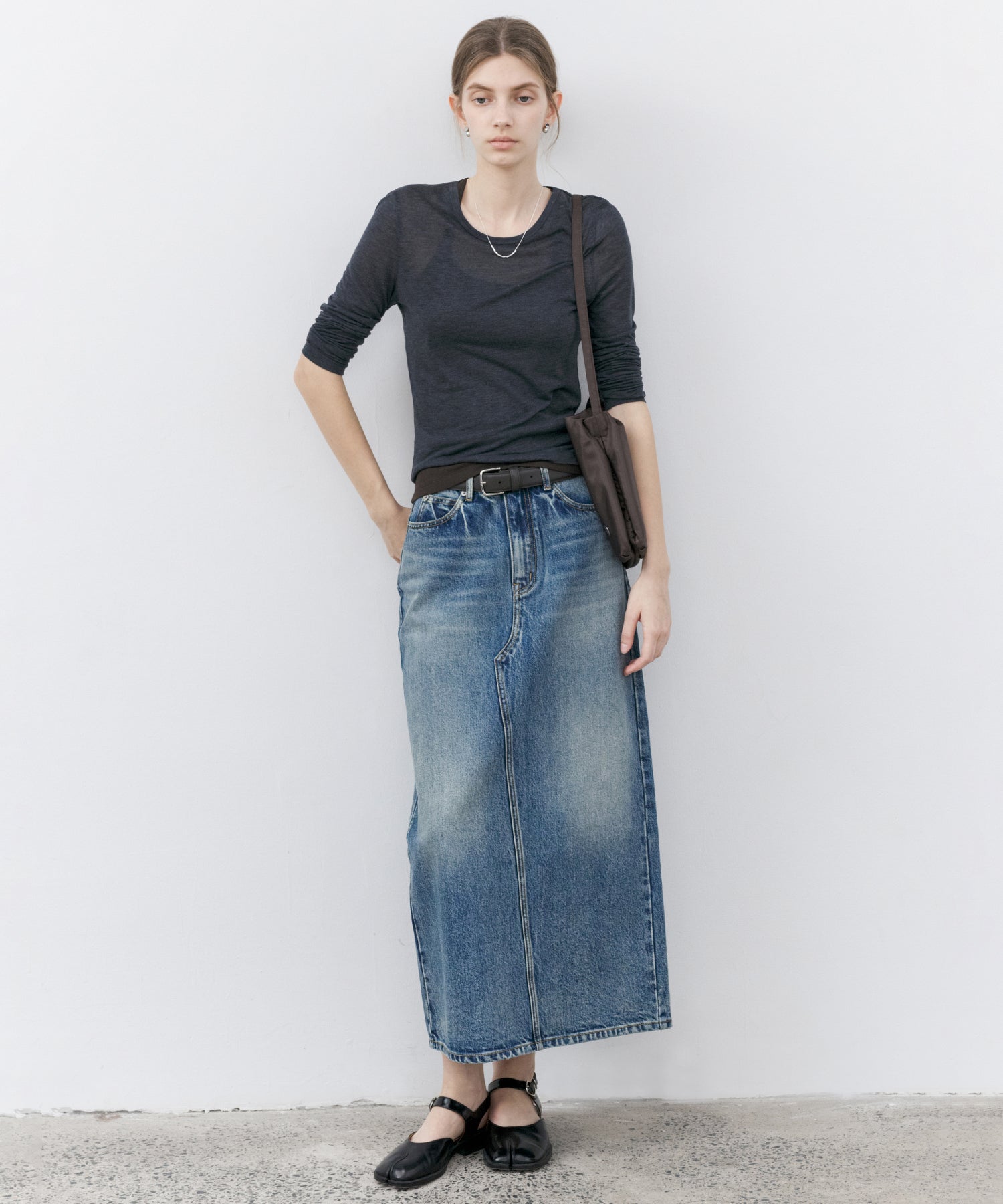 Used Wash I-Line Denim Long Skirt